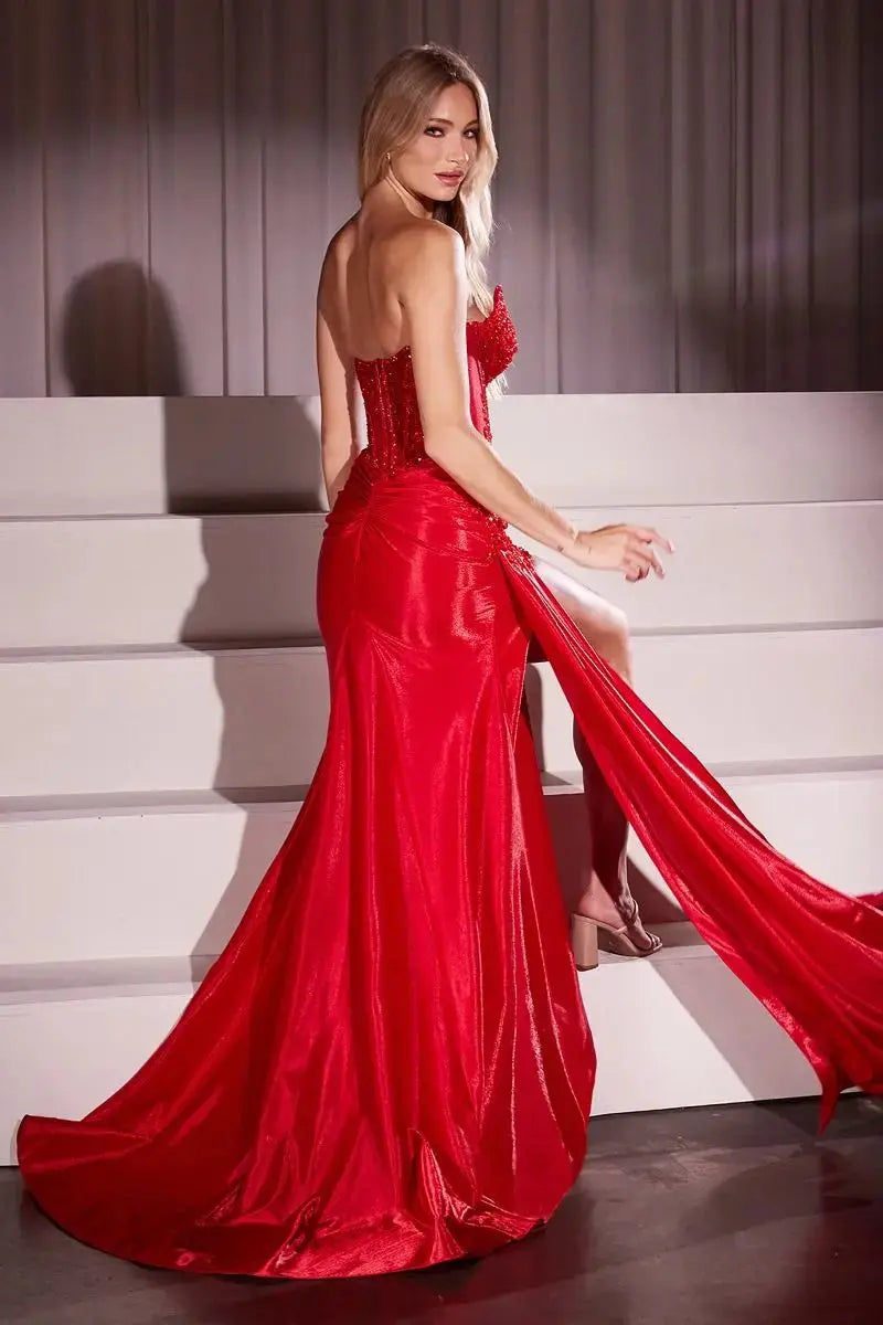 Ladivine CM369 Strapless Stretch Taffeta Fitted Gown - NORMA REED