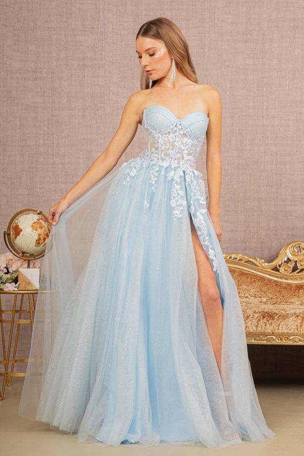 Elizabeth K GL3153 Shimmering Sheer Strapless Corset Dress