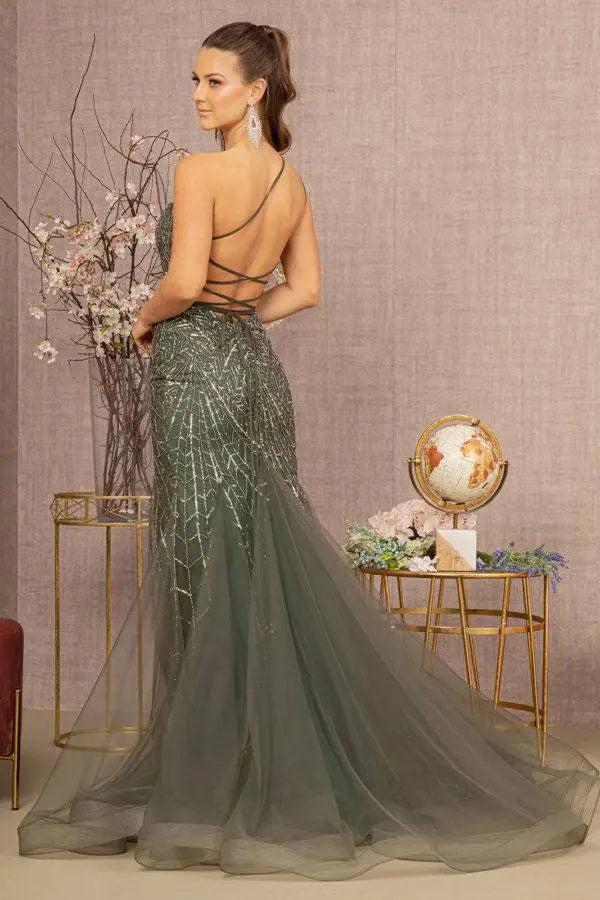 GLS By Gloria GL3161 Glitter Mesh Mermaid Dress w/ Mesh Layered Tail - GLS By Gloria GL3161 Glitter Mesh Mermaid Dress w/ Mesh Layered Tail -