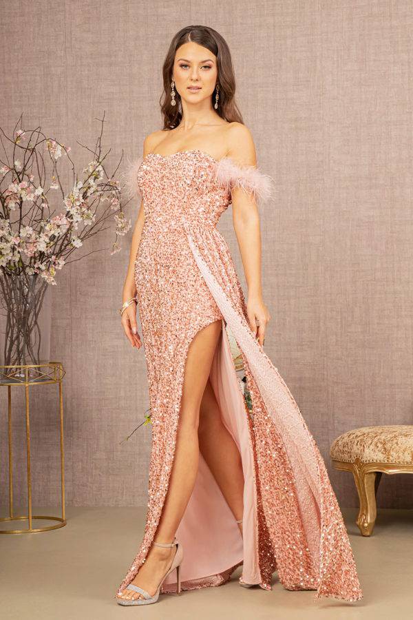 Elizabeth K GL3163 Sparkling Velvet Feather Sequin Mermaid Dress - NORMA REED