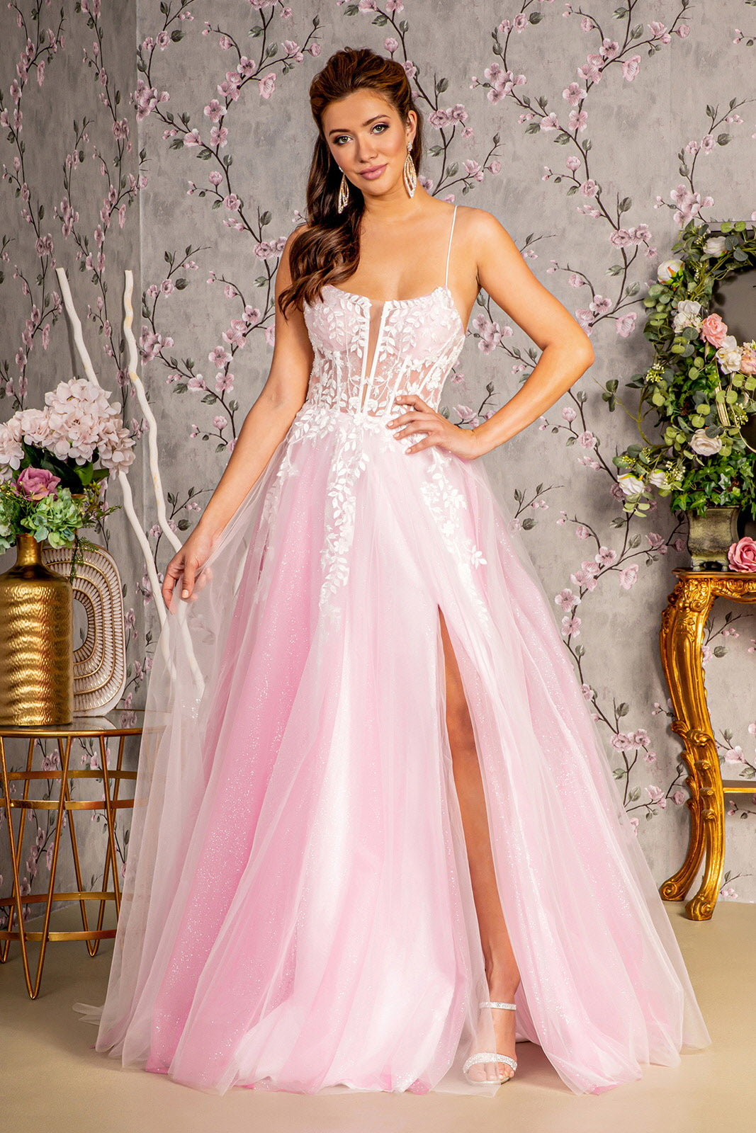 Hot Pink Fuchsia Embroidered Sequin Beaded Quinceanera Ball Gown