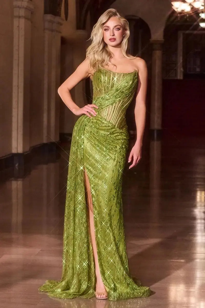 Ladivine J872 Strapless Fitted Glitter Gown - NORMA REED Ladivine J872 Strapless Fitted Glitter Gown - NORMA REED