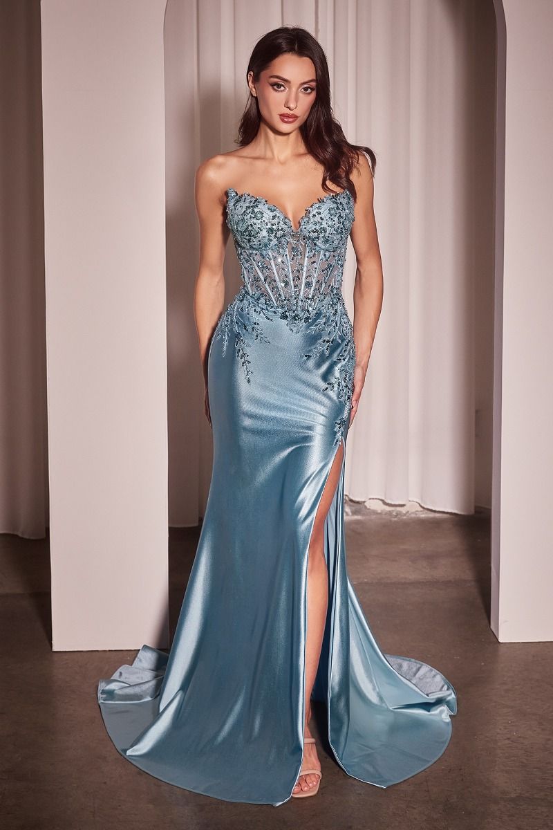 Ladivine KV1112 Satin & Lace Strapless Fitted Gown