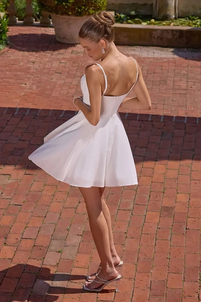 Amoris T103W A Line Shimmering White Mini Dress