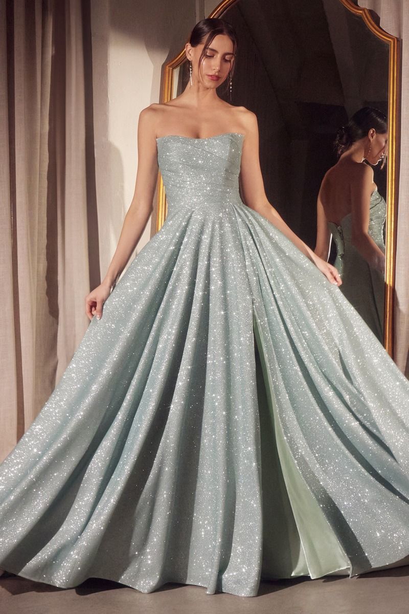 Amoris T701 Strapless Shimmering Slit Leg Dress | NORMA REED