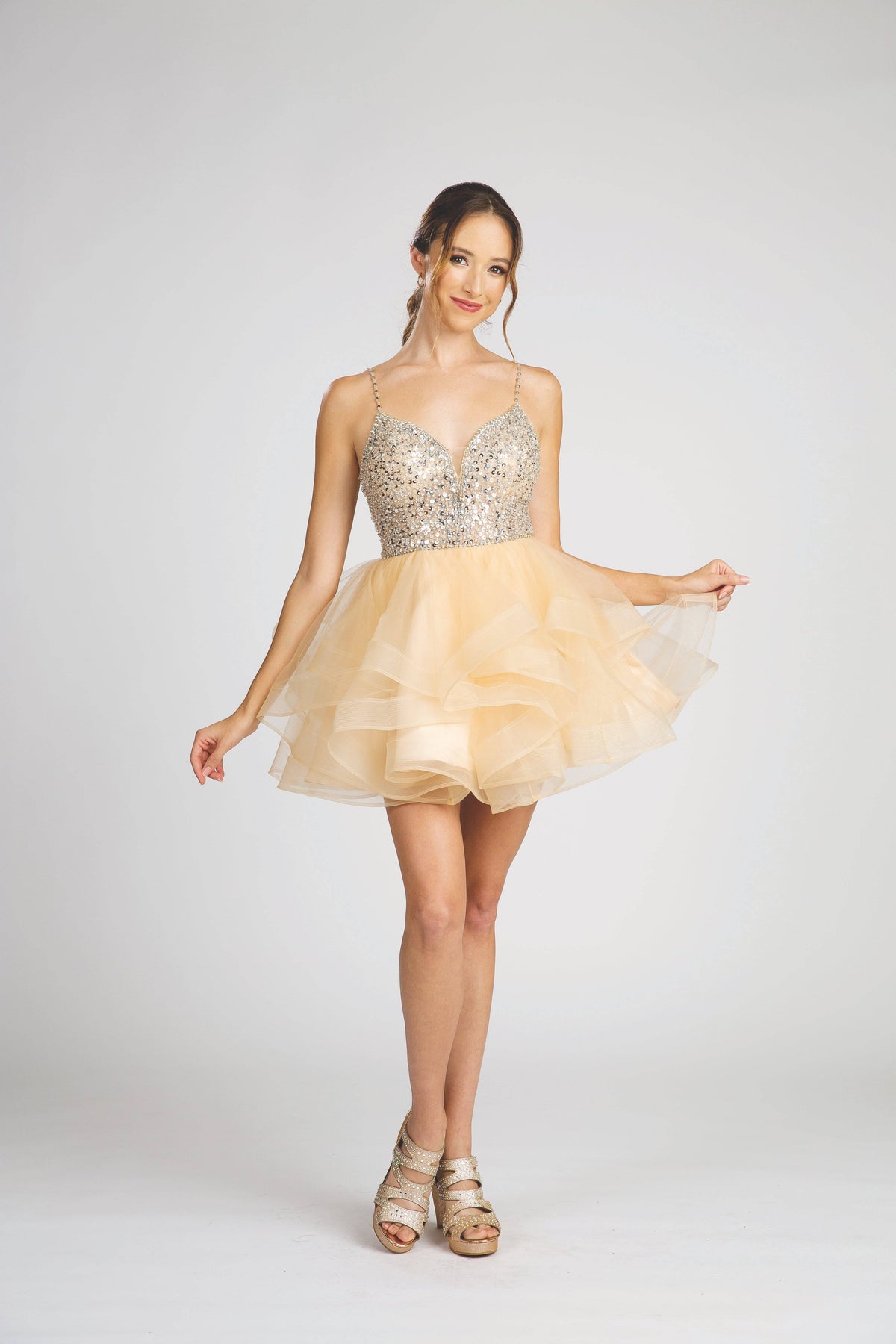 Fiesta 10253 Sparkling Sequin Damas Dress With Tulle Skirt - NORMA REED