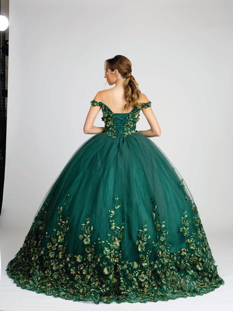 Fiesta 10273 Floral Off Shoulder Quinceanera Ball Gown - NORMA REED