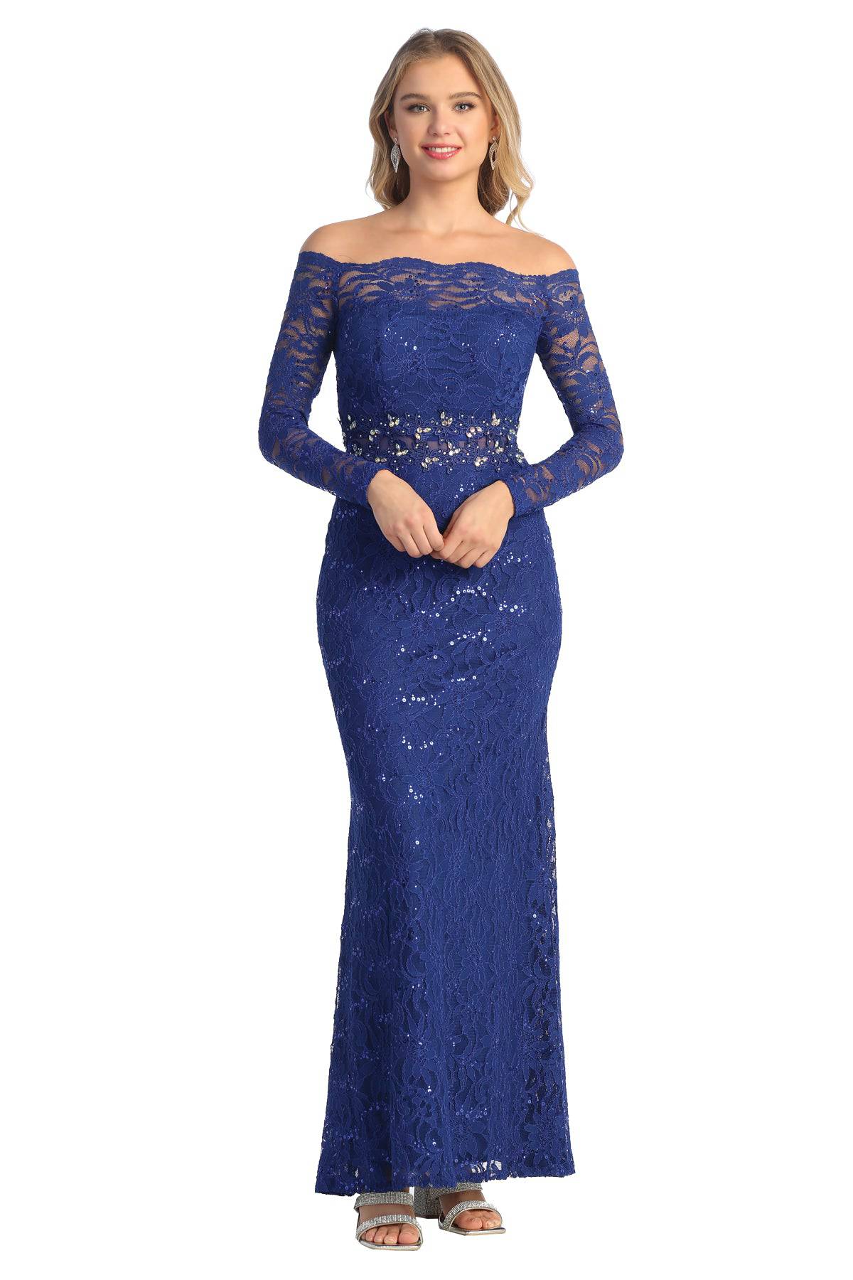 Lace sleeve evening outlet dress