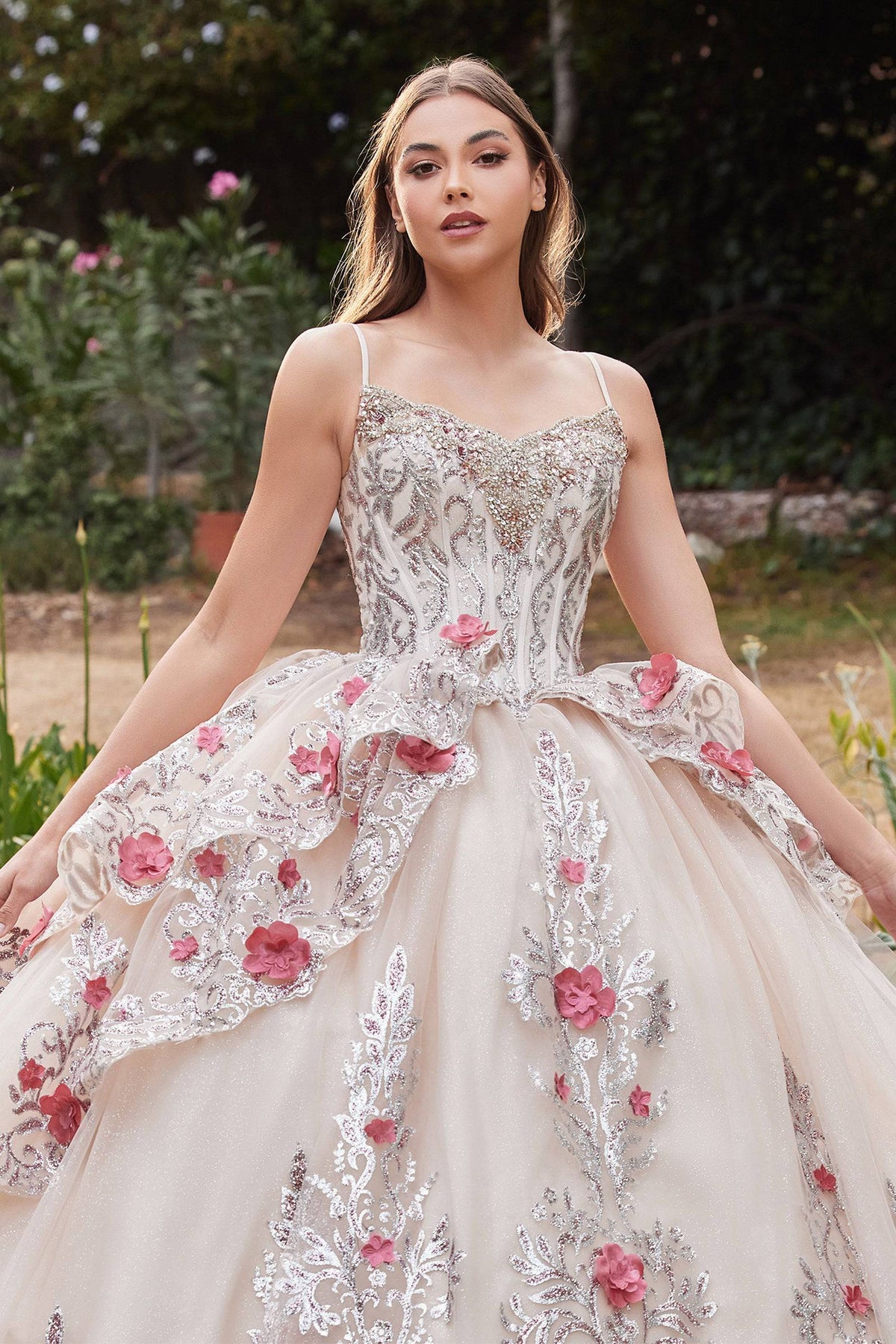 Cinderella Divine 15703 Corset Style Champagne Lace Quinceanera Ball Gown - Quinceanera Dress - Norma Reed - NORMA REED