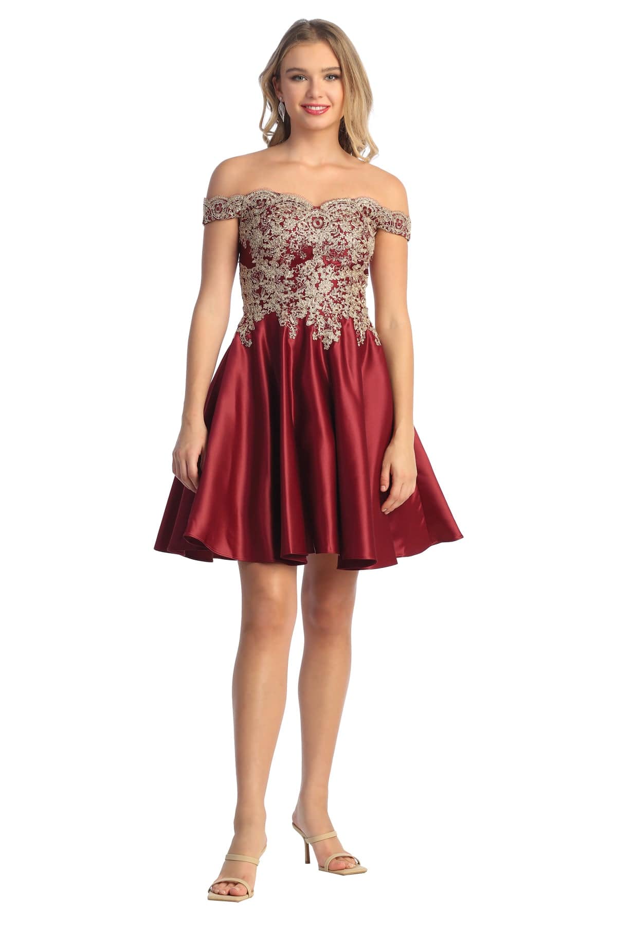 Cindy Collection 1648 Off Shoulder Lace & Satin Short Dress - NORMA REED