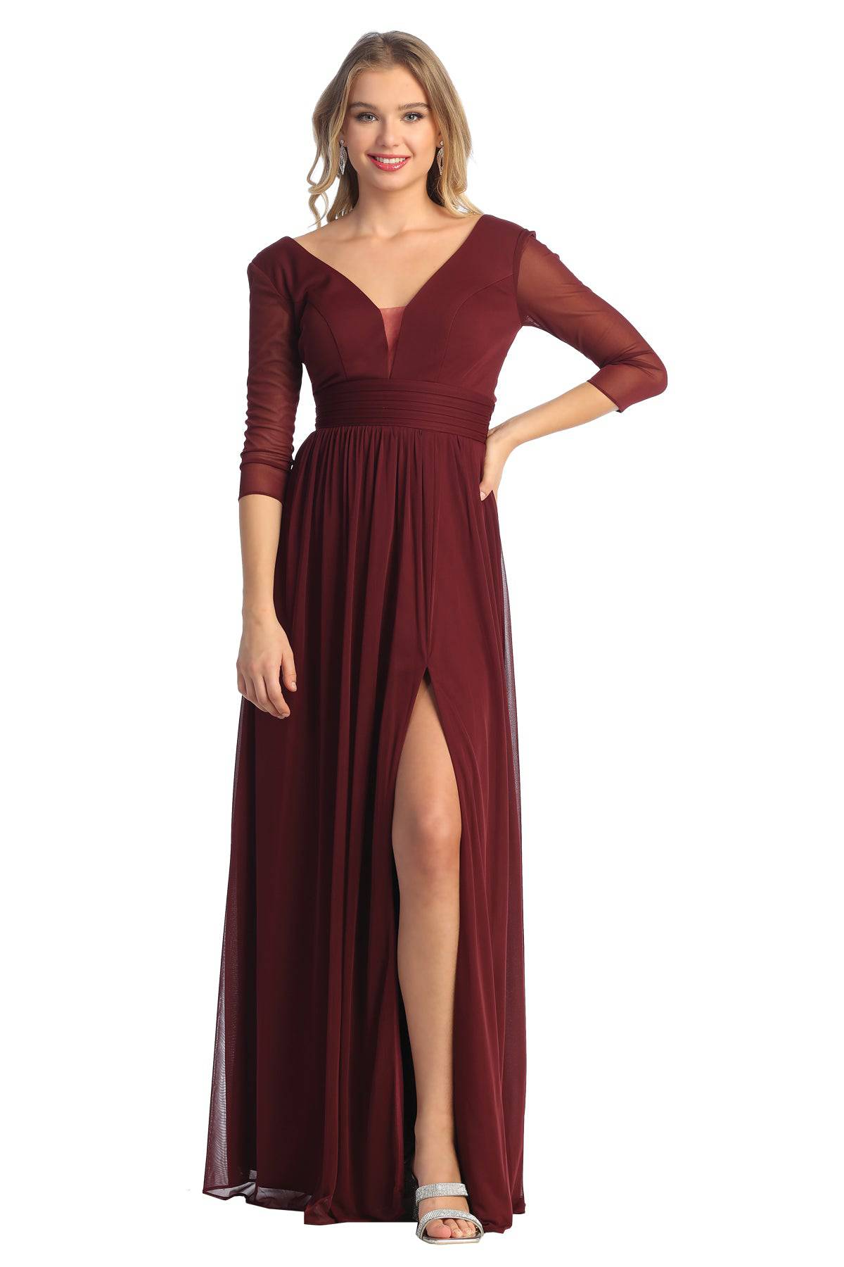 Long sleeve burgundy deals dress