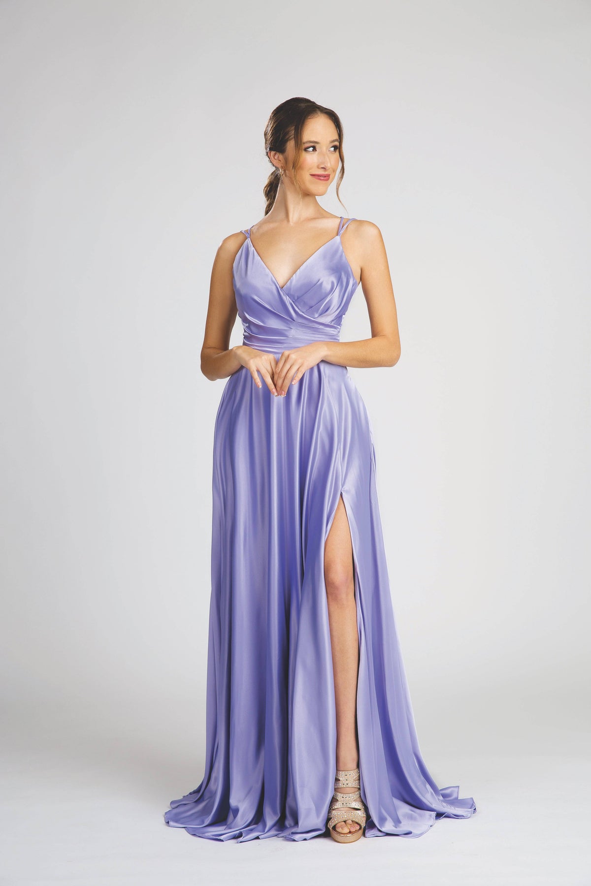 Fiesta Fashions 5102 Stunning Slit Leg Pleated V Neck Dress With Pockets - NORMA REED