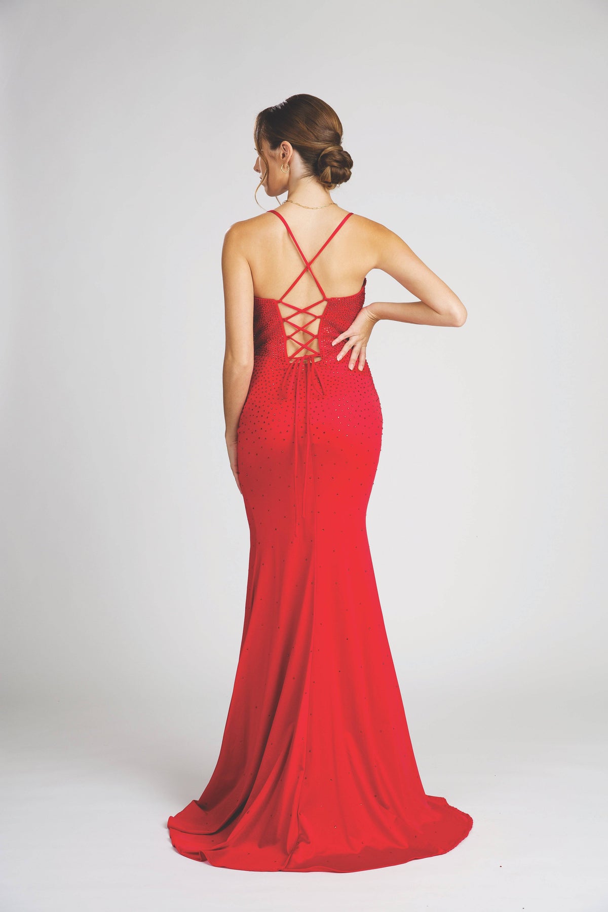 Fiesta 67032 Ruched Crystal Stone Gown | 4 Colors - NORMA REED