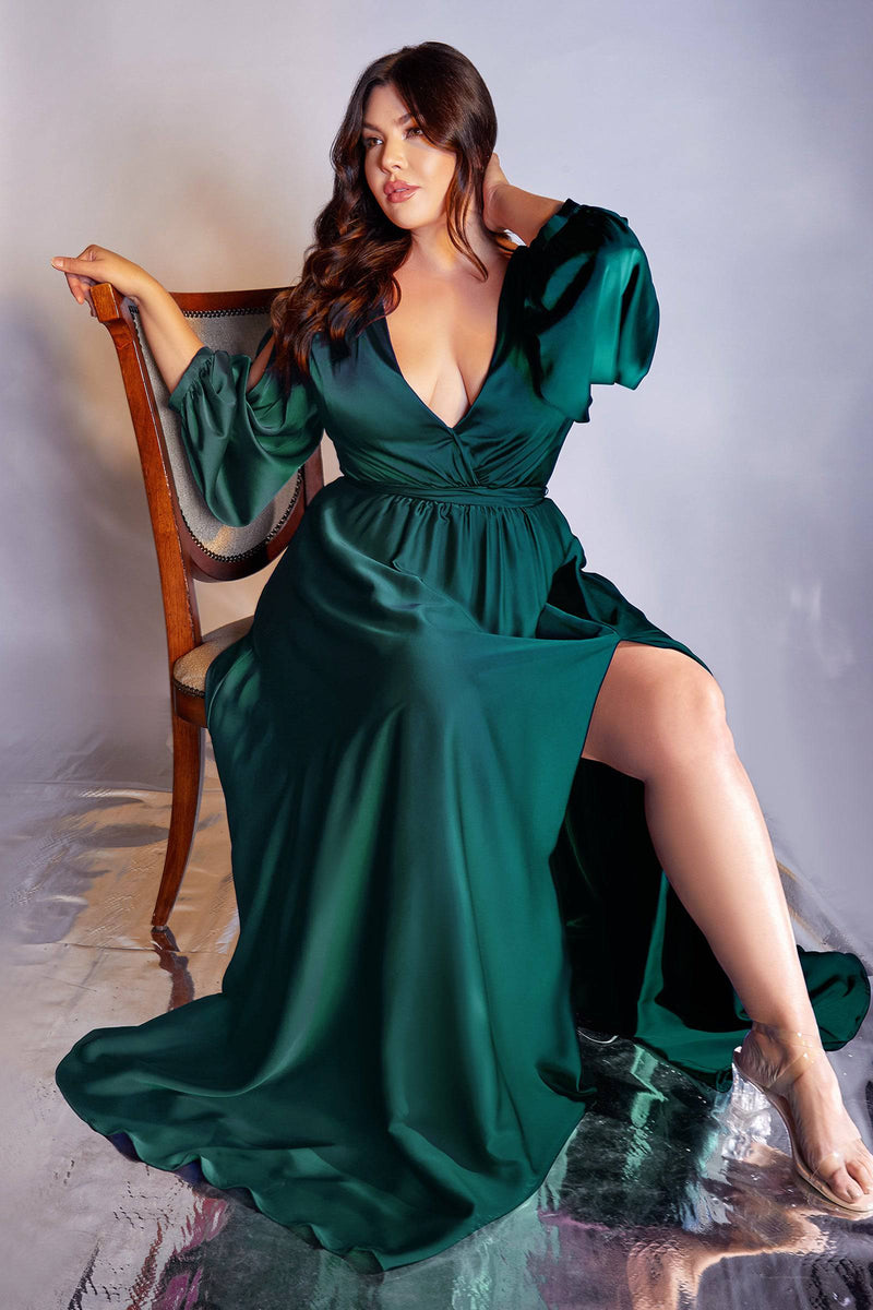 Gorgeous Plus-Size Long Gown with Slit Long Sleeves and Leg Slit #CD7475C - NORMA REED