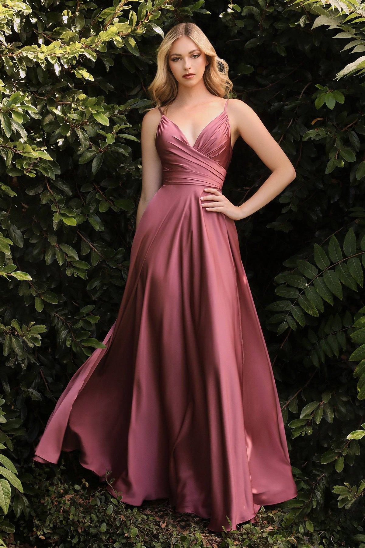 Simple and Elegant V-Neckline Satin Gown with Fitted Top #CD7485 - NORMA REED