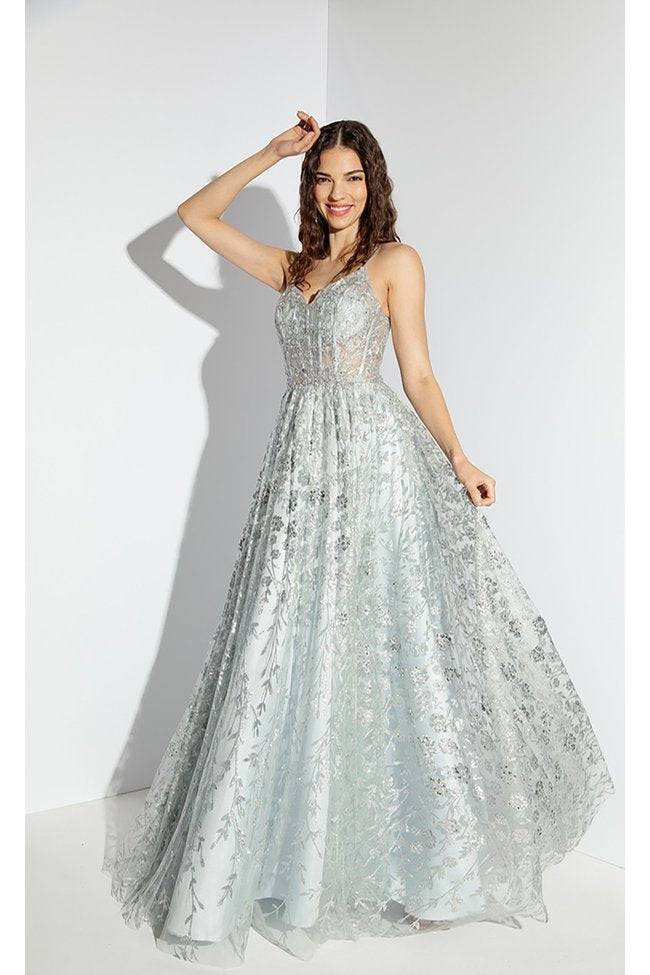 Eureka 9907 Shimmering Floral Corset Ball Gown | Corset Dress - NORMA REED