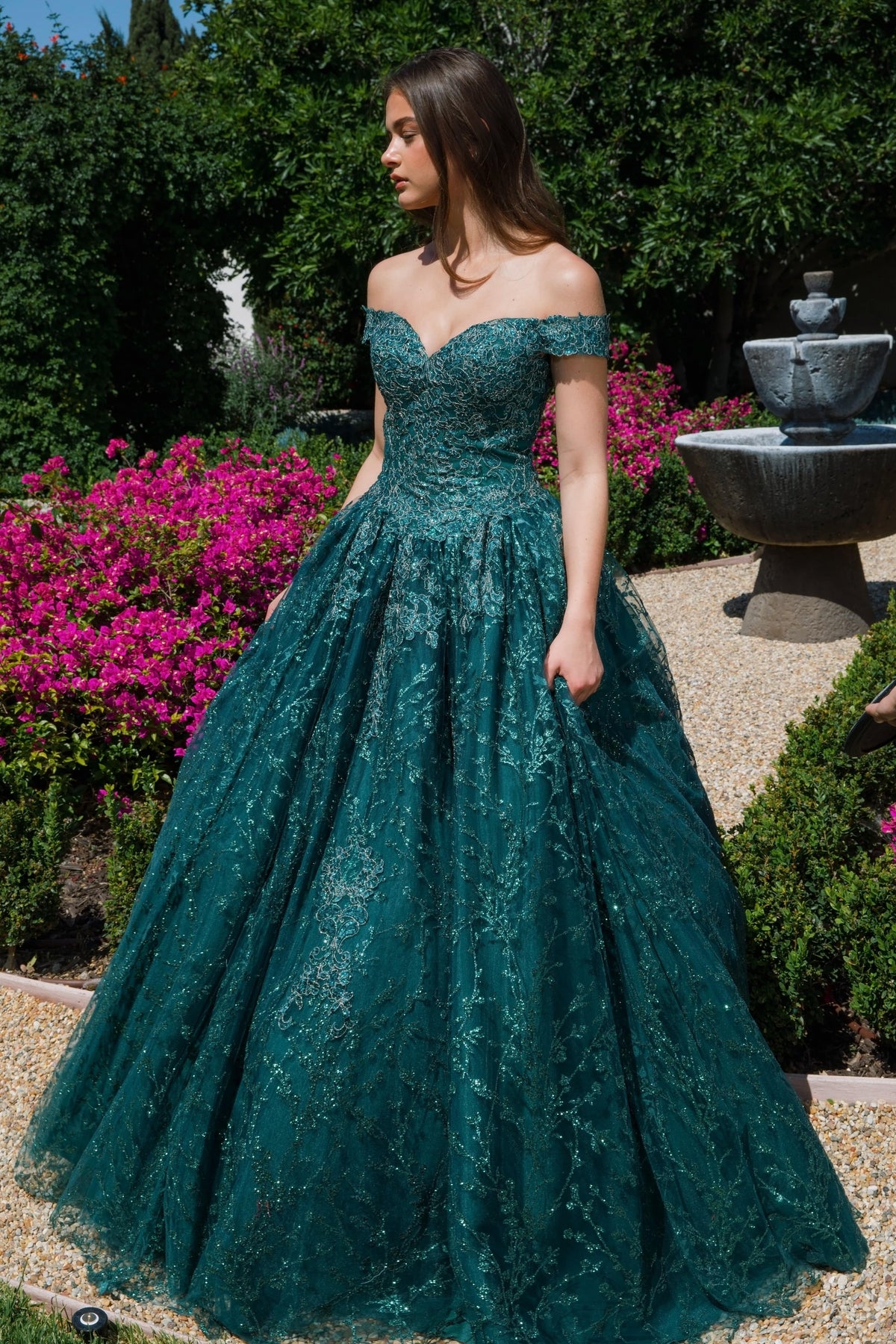 Eureka 9909 Off Shoulder Floral Lace & Sequin Ball Gown - NORMA REED