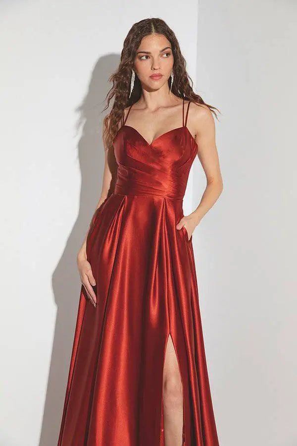 homecoming dresses for long legs Classy Purple Satin Long Prom Dresses Leg Slit A Line Graduation Dress jkprom