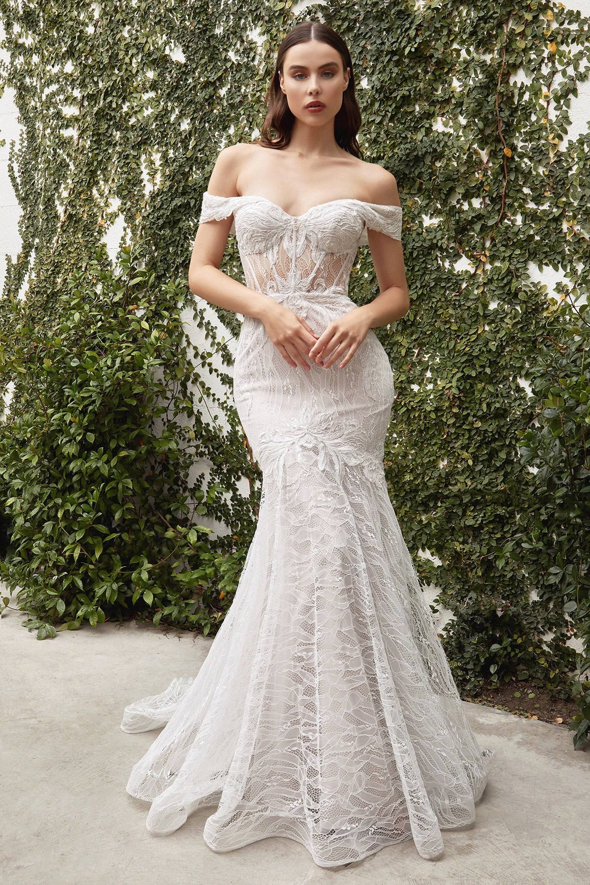 Luxe A0666W Off Shoulder Corset Mermaid Wedding Dress