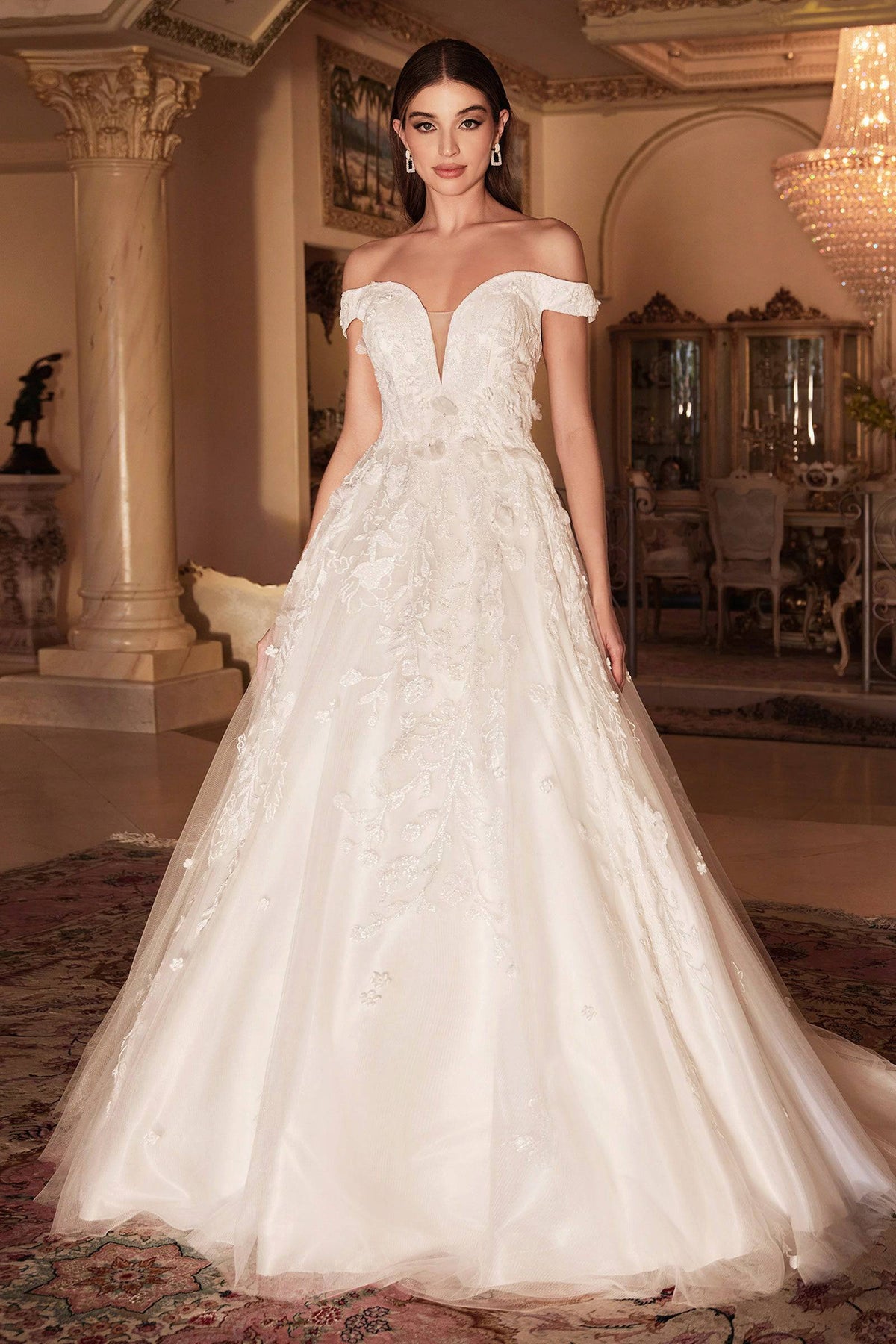Luxe A1027W Flowing Off Shoulder Wedding Dress - Norma Reed - NORMA REED
