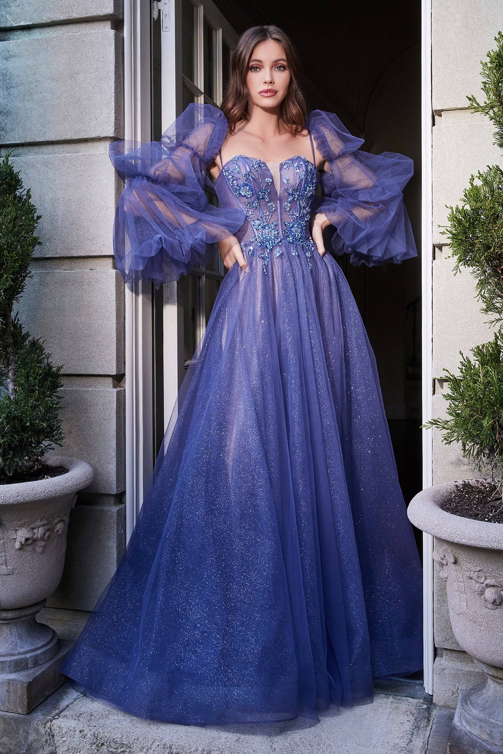 Cinderella Divine B709 Long Flowing Sleeve Corset Ball Gown