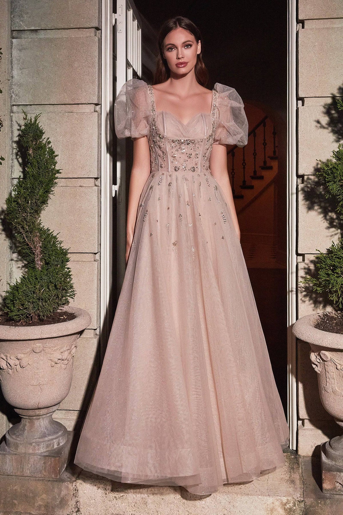 Elegant Princess-Like Ballgown with Puffy Sleeves and Corset-Like Waistline #CDB711 - NORMA REED