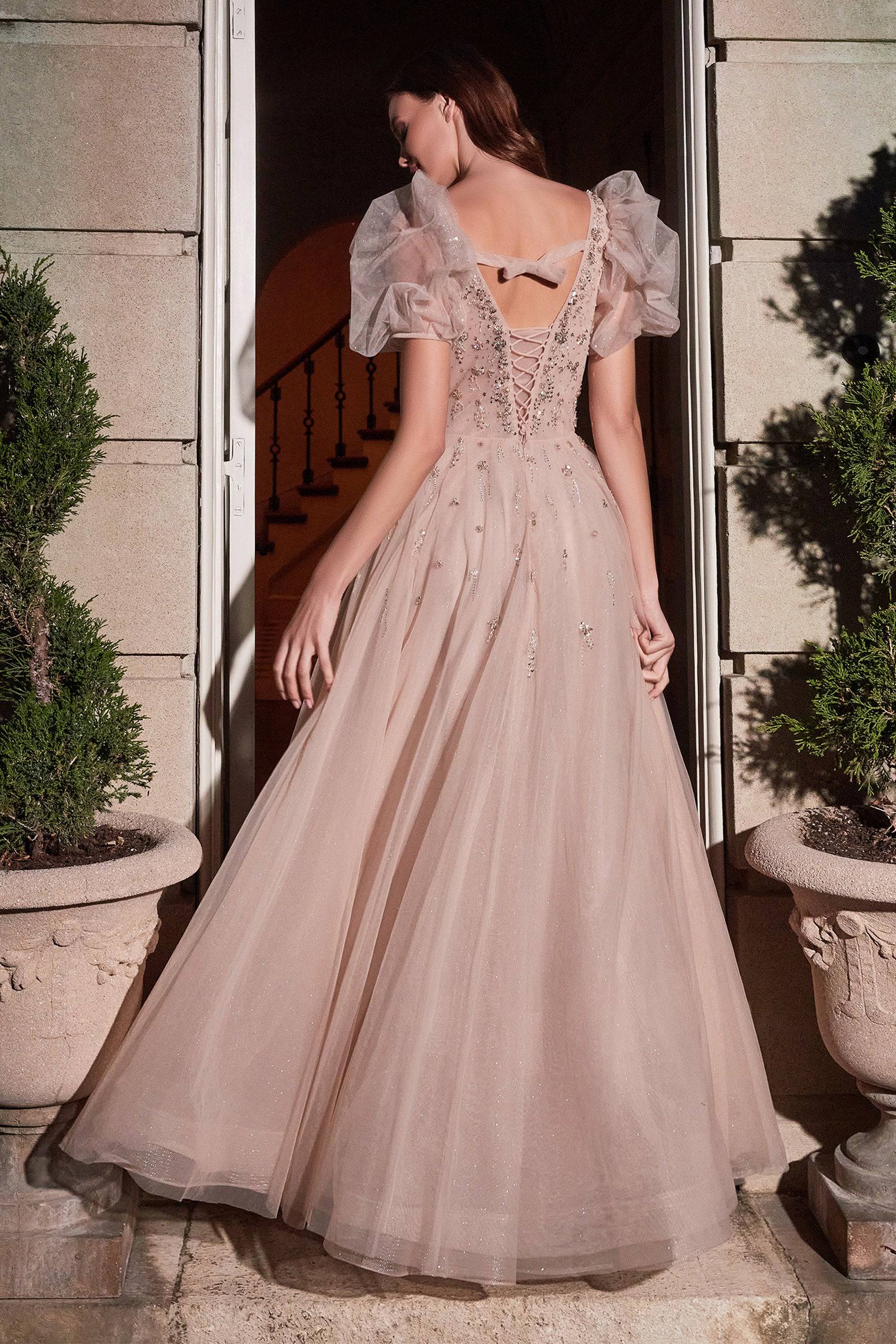 Lace cap sleeve outlet evening gown