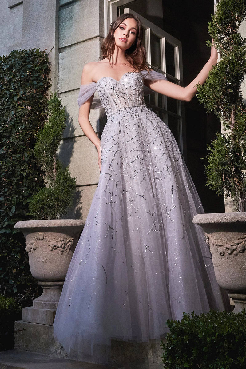 Princess-Like Prom Gown with Fitted Top and Fabric Off Shoulder Sleeves #CDB713 - NORMA REED