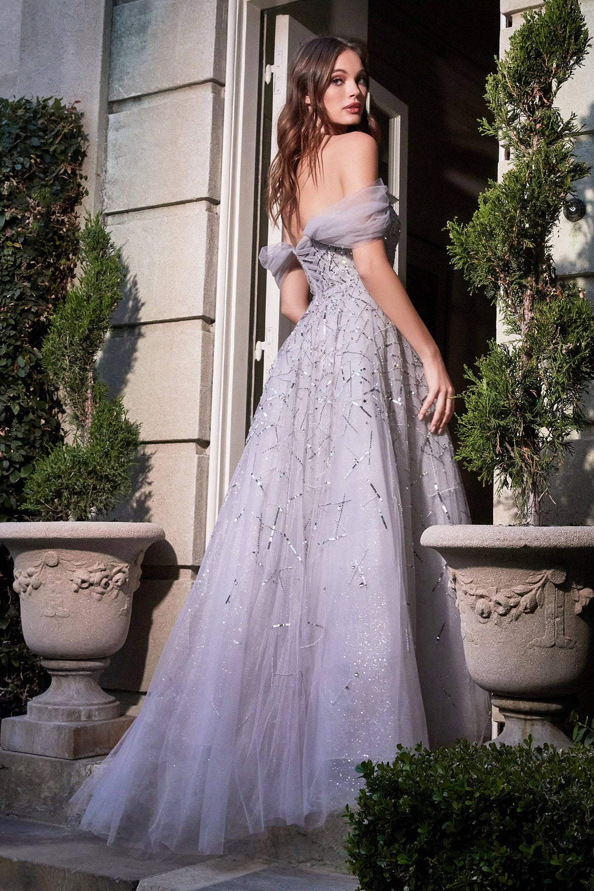 Princess-Like Prom Gown with Fitted Top and Fabric Off Shoulder Sleeves #CDB713 - NORMA REED