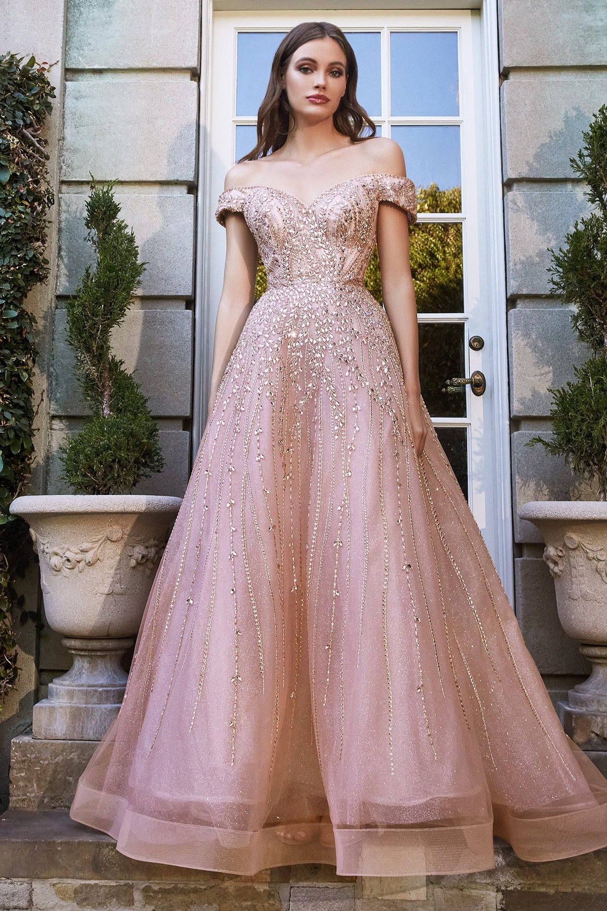 Gorgeous Off Shoulder Gown with Fitted Waistline and Layered Skirt #CDB715 - NORMA REED