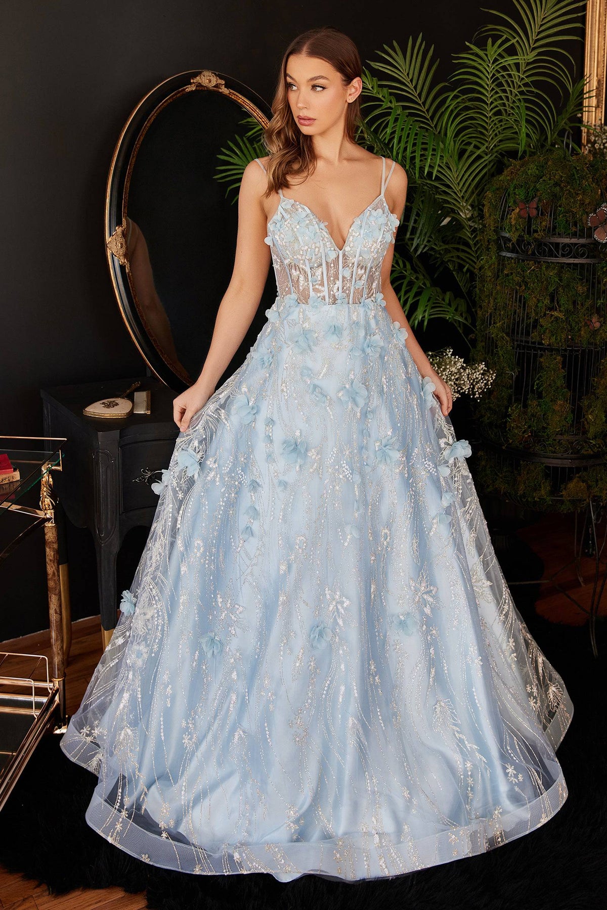 Cinderella Divine CB105 Floral Ice Blue Corset Ball Gown - NORMA REED