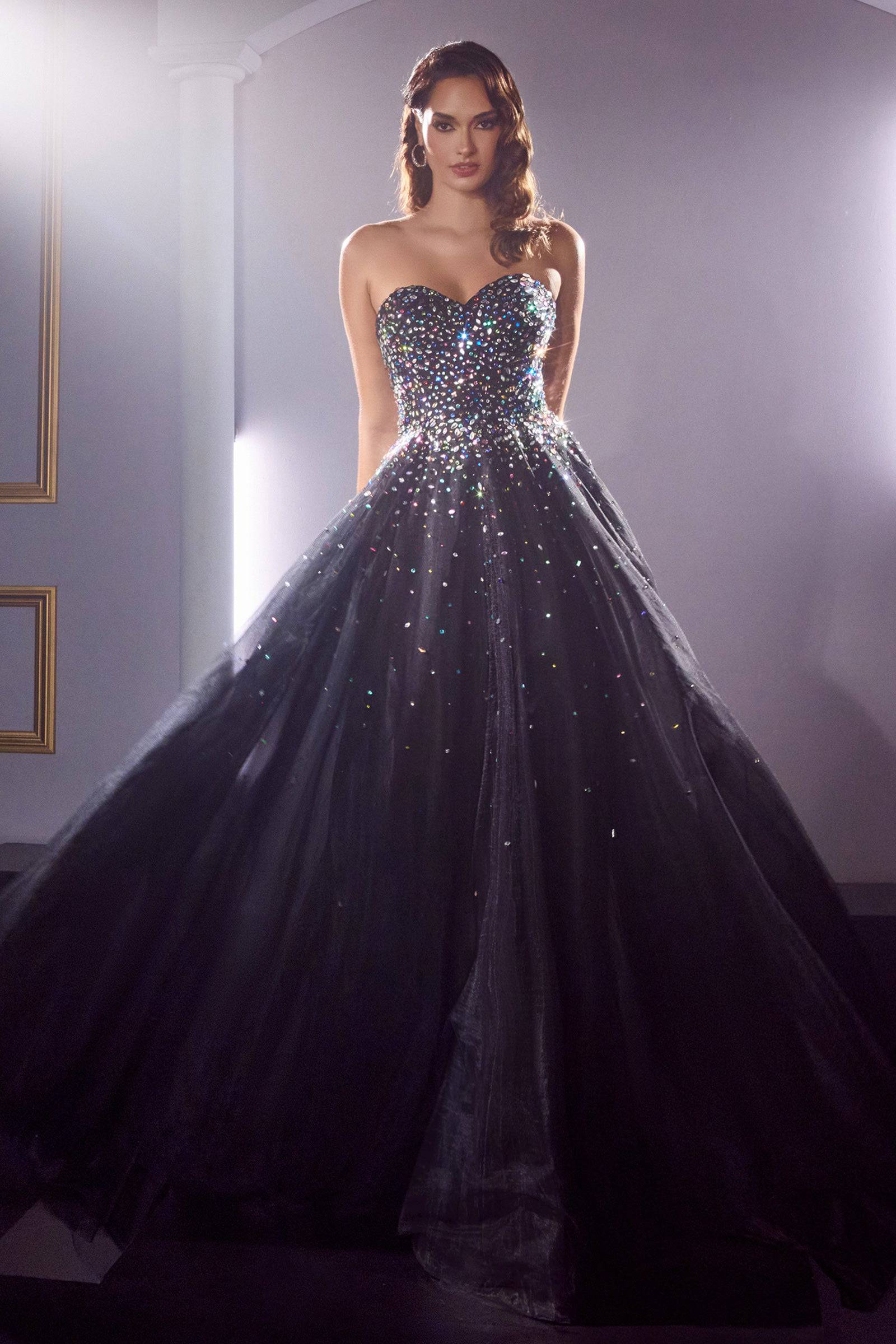 Spaghetti Straps Layered Glitter Ball Gown CD996 – Sparkly Gowns