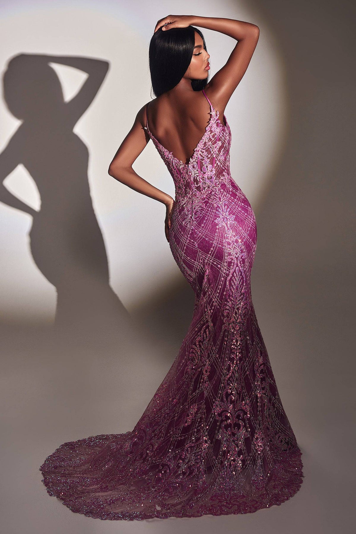Cinderella Divine CC2168 Amethyst Mermaid Dress with Extravagant Lace and Sequin Embroidery - NORMA REED