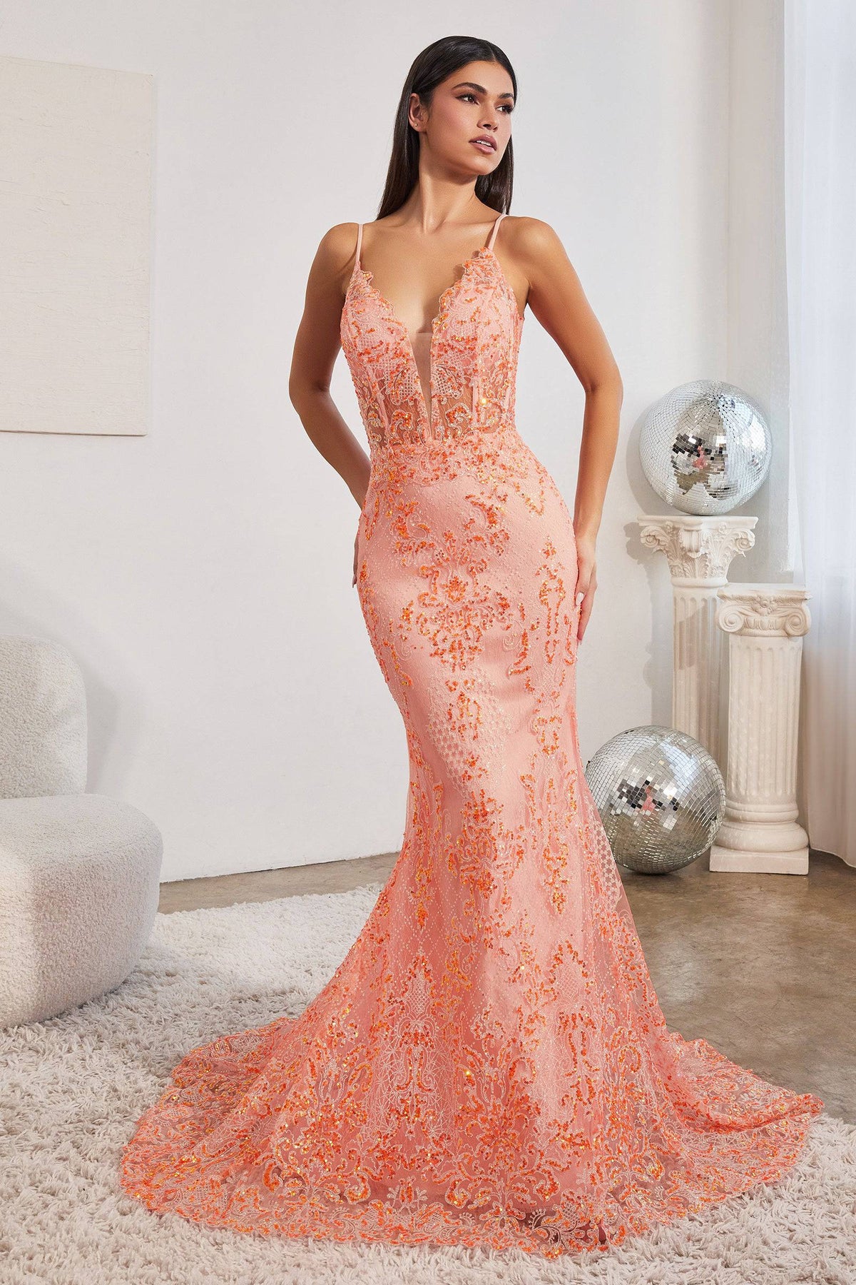 Cinderella Divine CC2189 Lace Sequin & Crystal Corset Mermaid Dress - NORMA REED