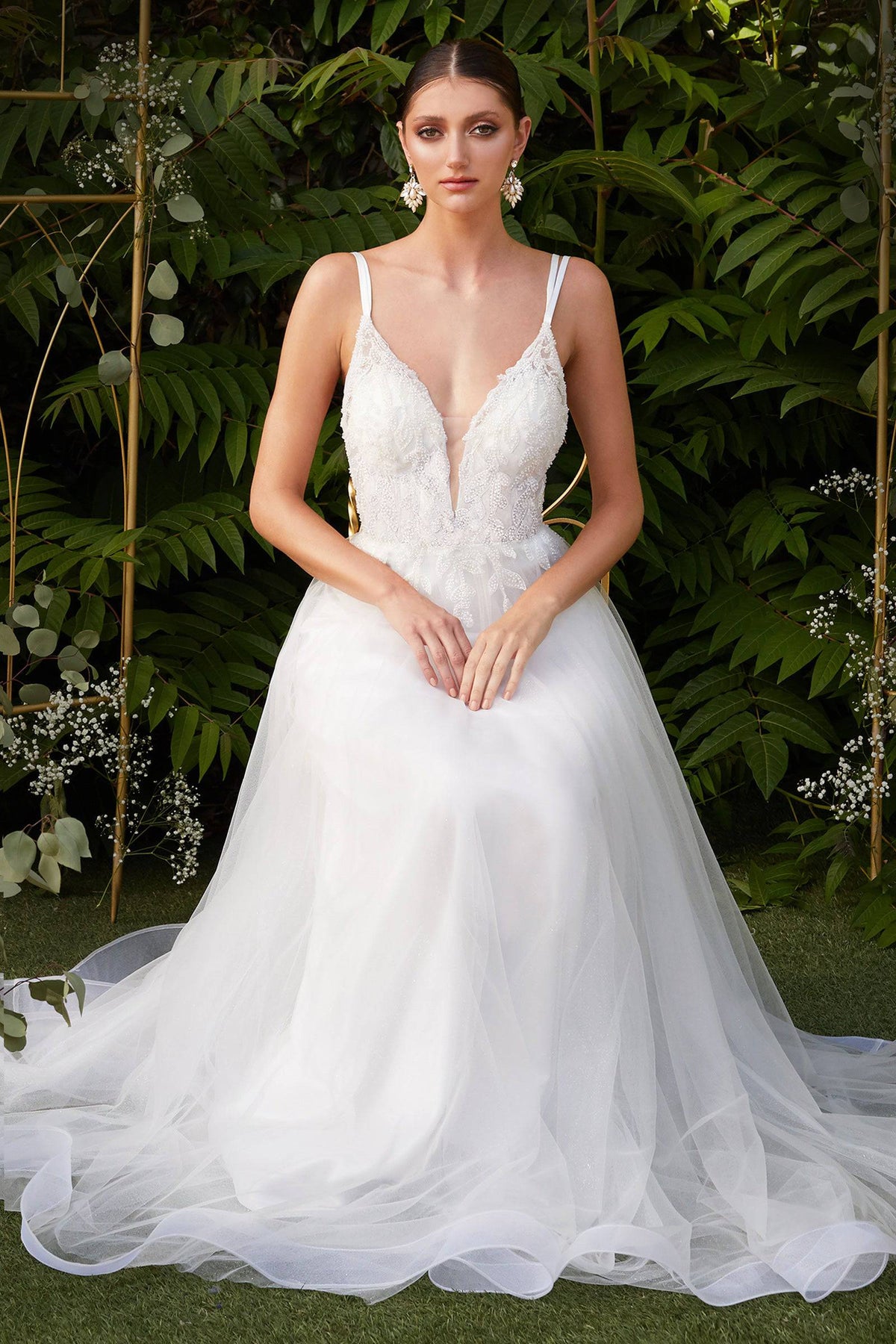 Elegant Deep Neckline Wedding Gown with Layered Skirt #CDCD0154 - NORMA REED