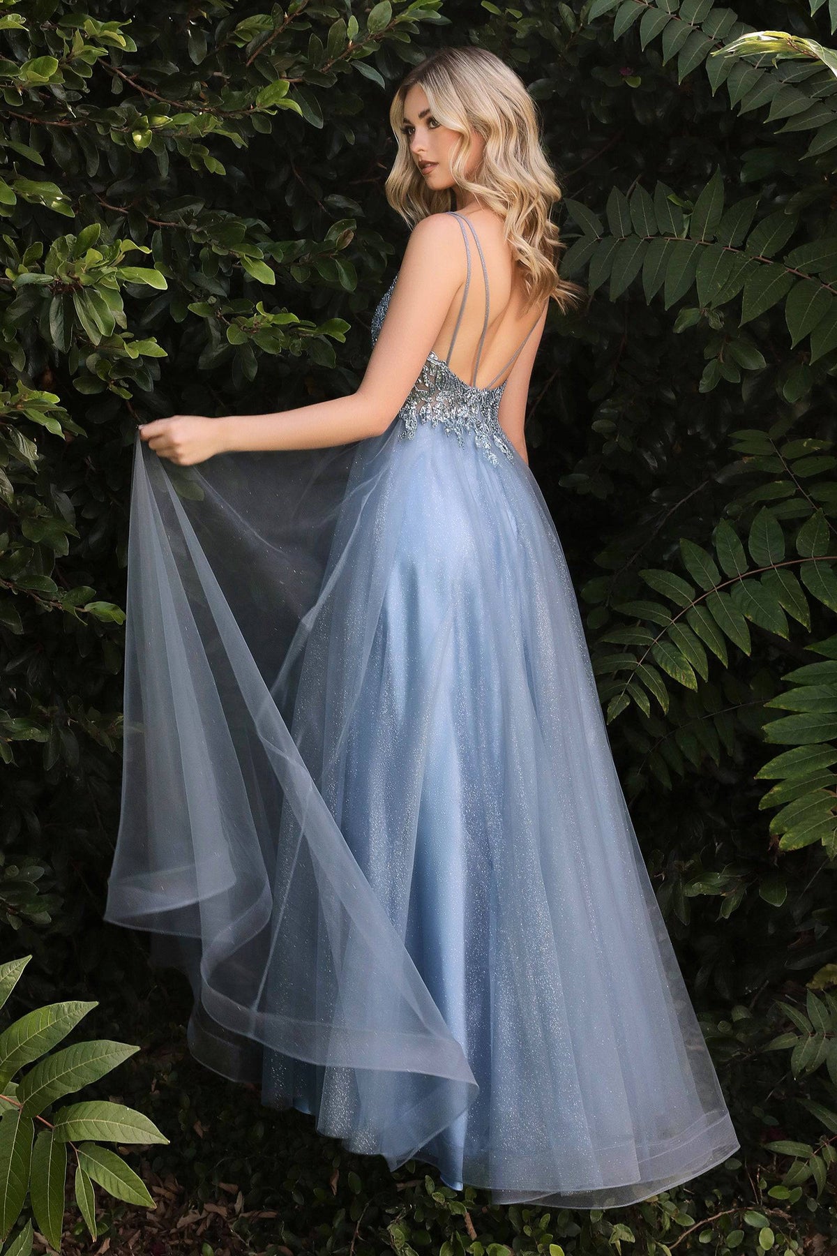 Cinderella Divine CD0154 Ladivine Shimmering A Line V Neck Tulle Dress