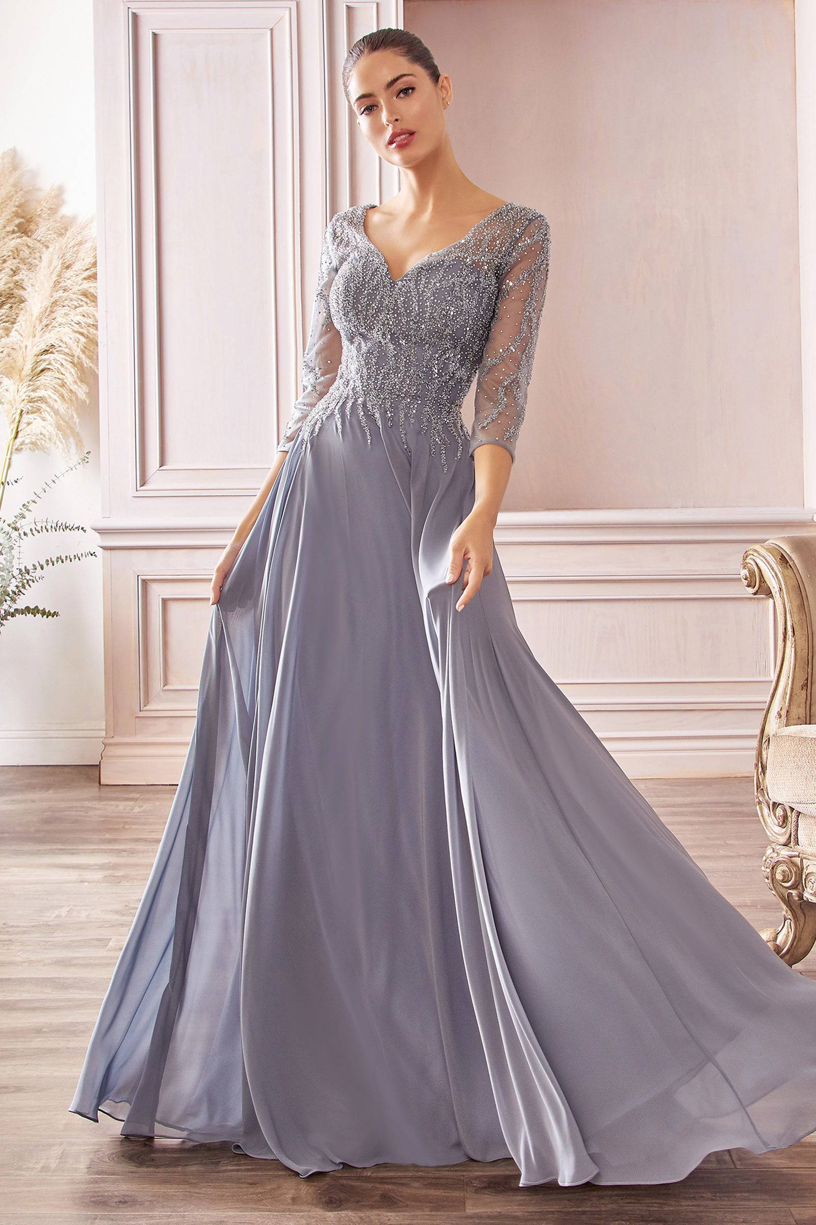 Cinderella Divine CD0171 Long Sleeve Chiffon Dress | NORMA REED
