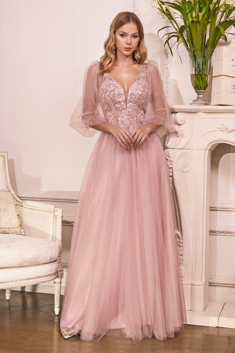Gorgeous Lace Embroidered Dress With Metallic Glitter Sheen Sleeves & Skirt #CDCD0182 | Norma Reed - NORMA REED
