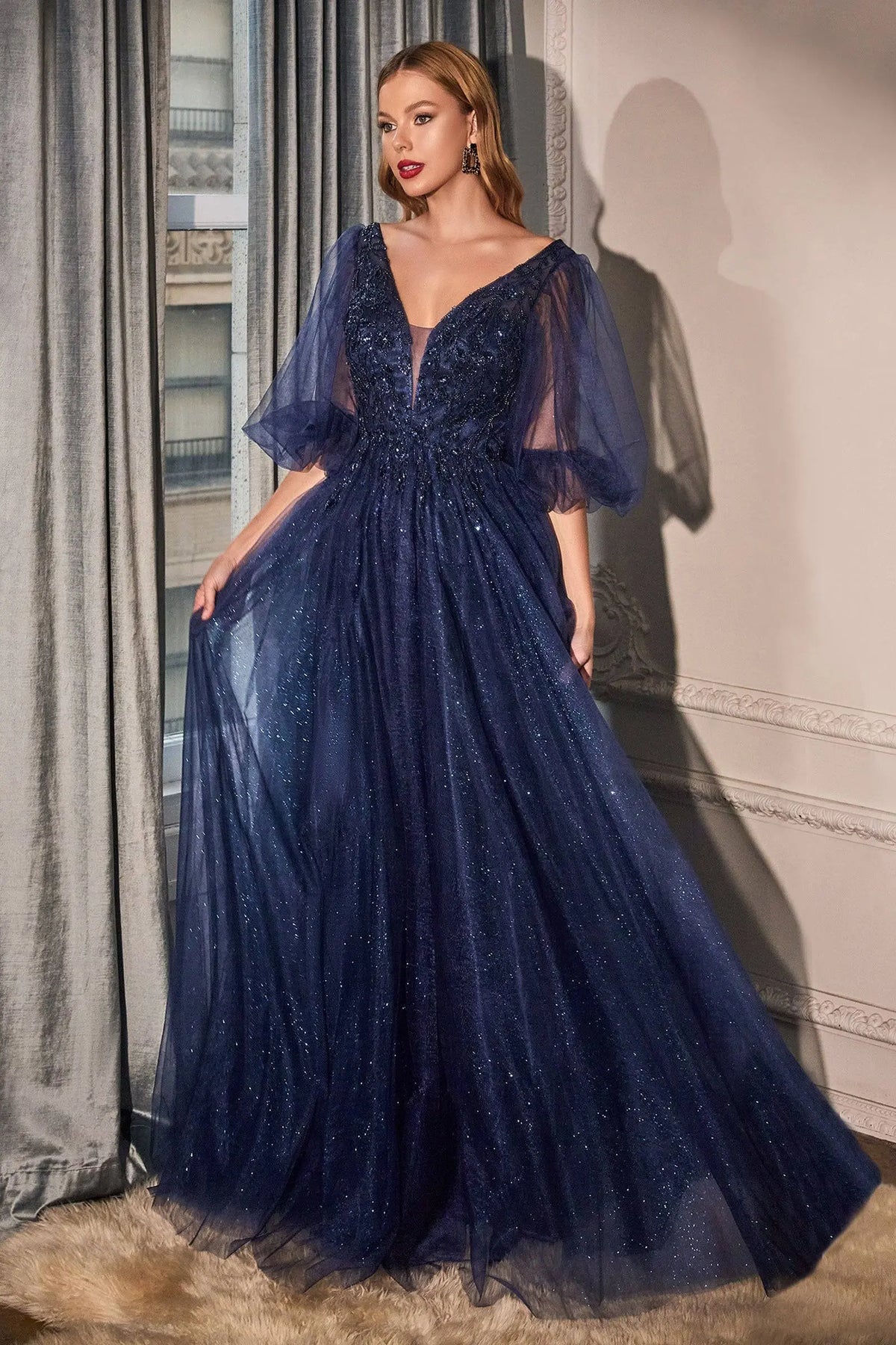 Long Flowing Gown With Shimmering Net #CDCD0182 - NORMA REED Long Flowing Gown With Shimmering Net #CDCD0182 - NORMA REED
