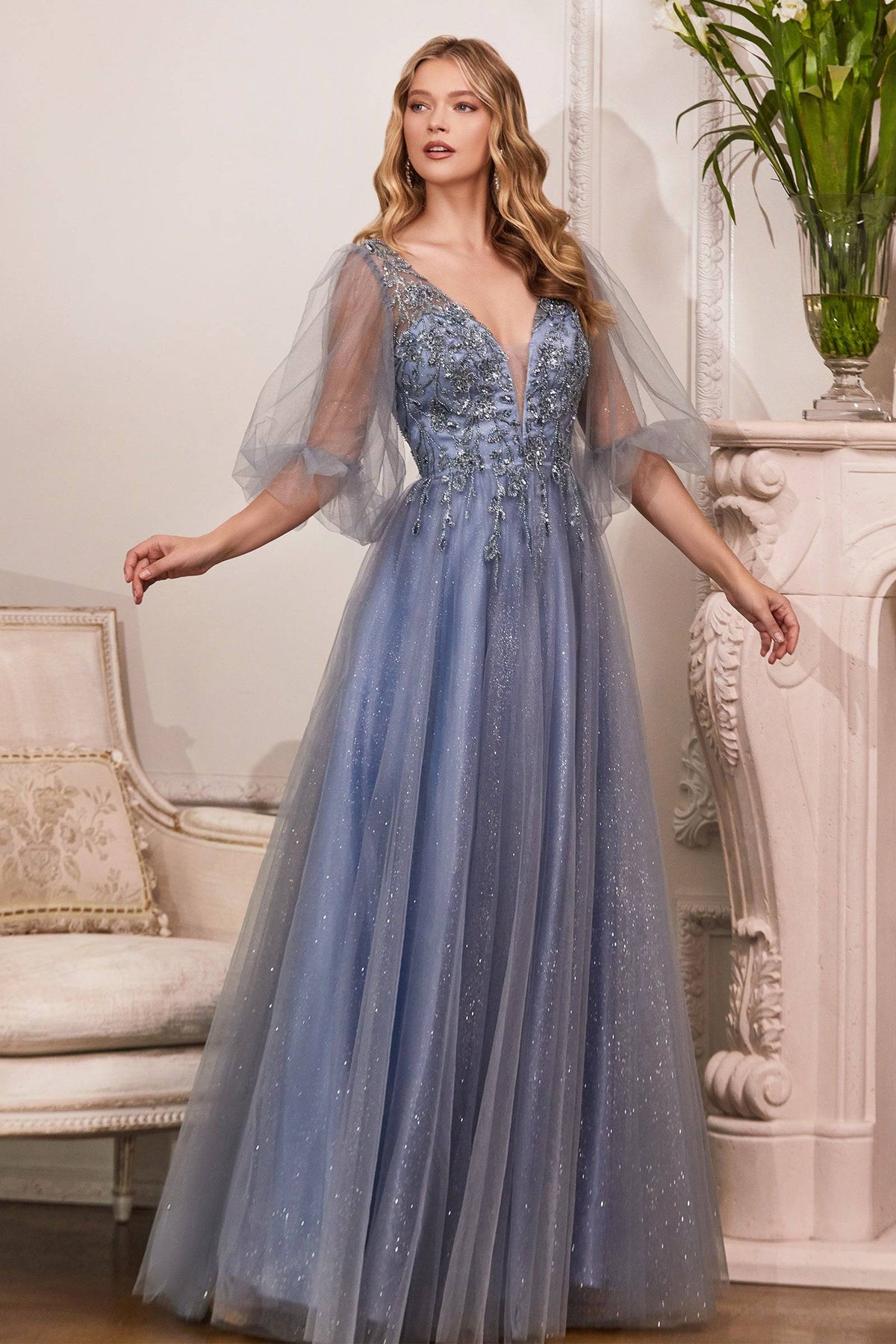Long Flowing Gown With Shimmering Net #CDCD0182 - NORMA REED
