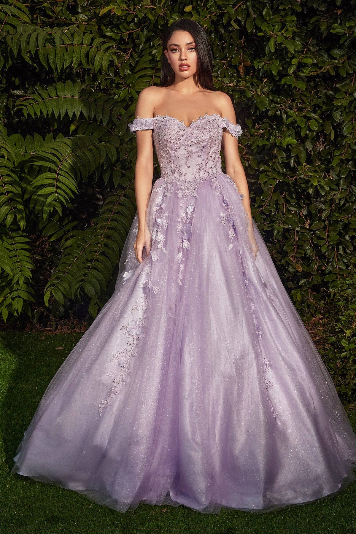 Cinderella Divine CD0185 Off Shoulder Lace Embroidered Ball Gown - Norma Reed - NORMA REED