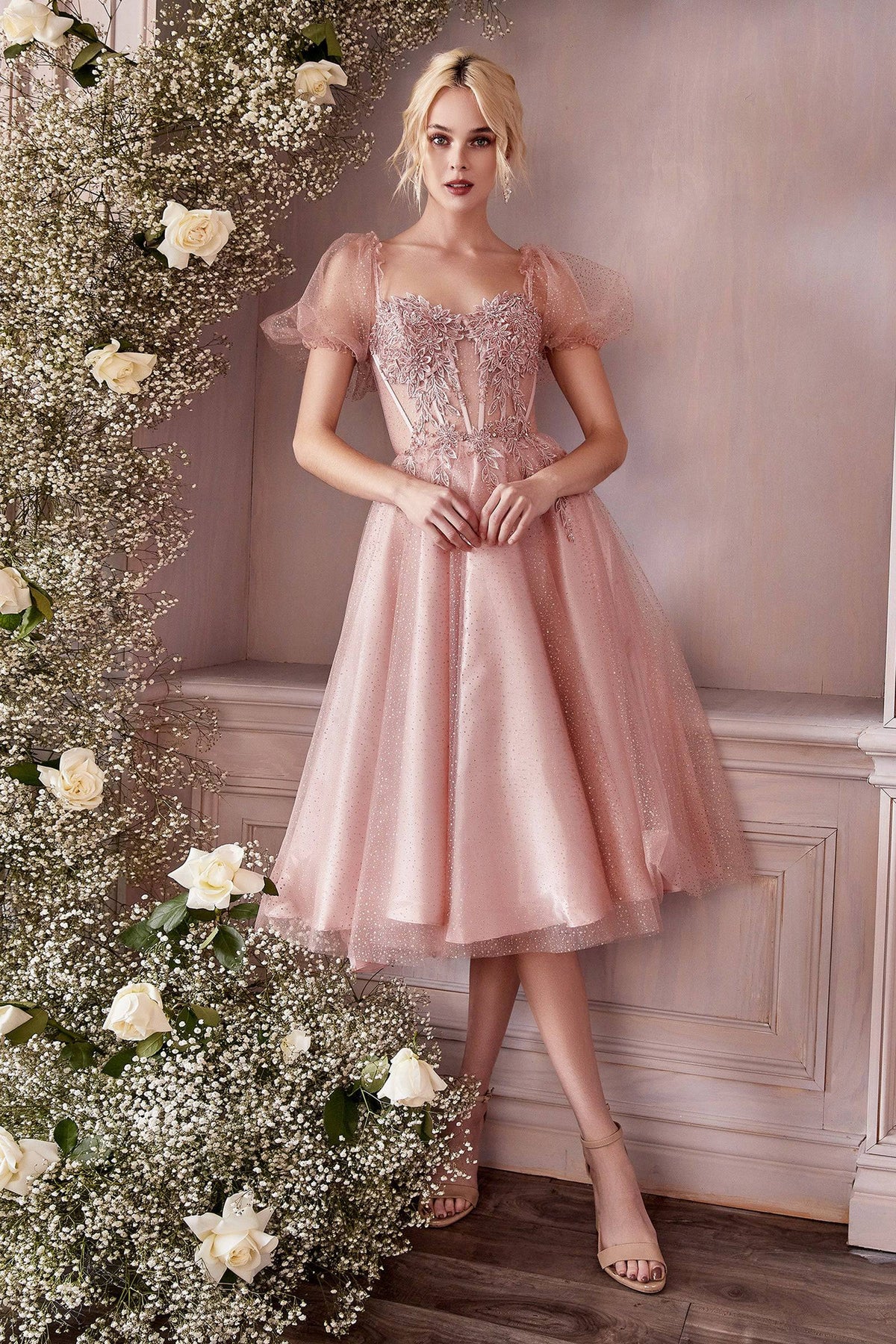 Gorgeous Shimmering Corset Style Dress With Floral Bodice #CDCD0187 | Gorgeous Shimmering Corset Style Dress With Floral Bodice #CDCD0187 |