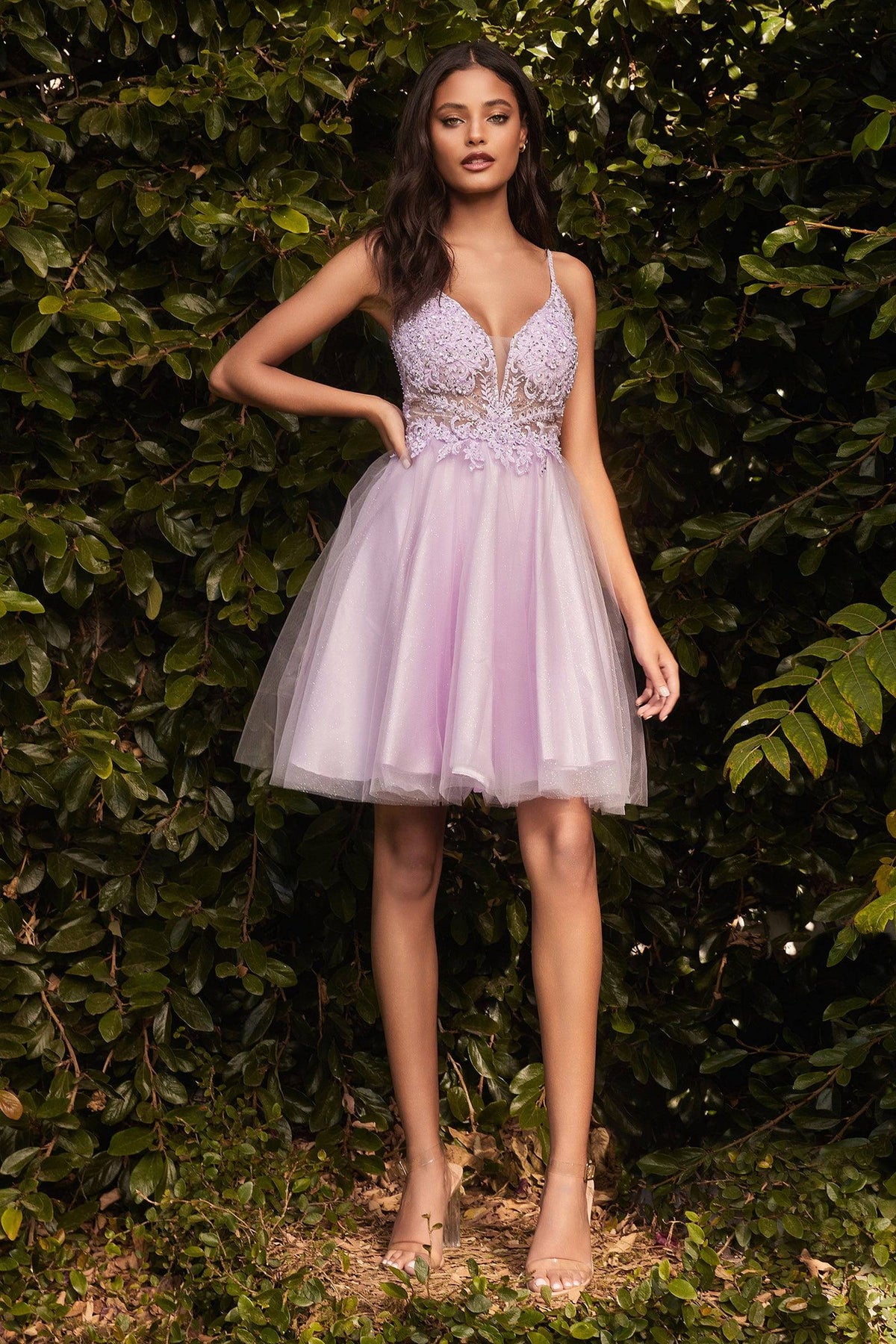Strappy-Back Short Simple Cute Homecoming Dress Lilac / XSmall
