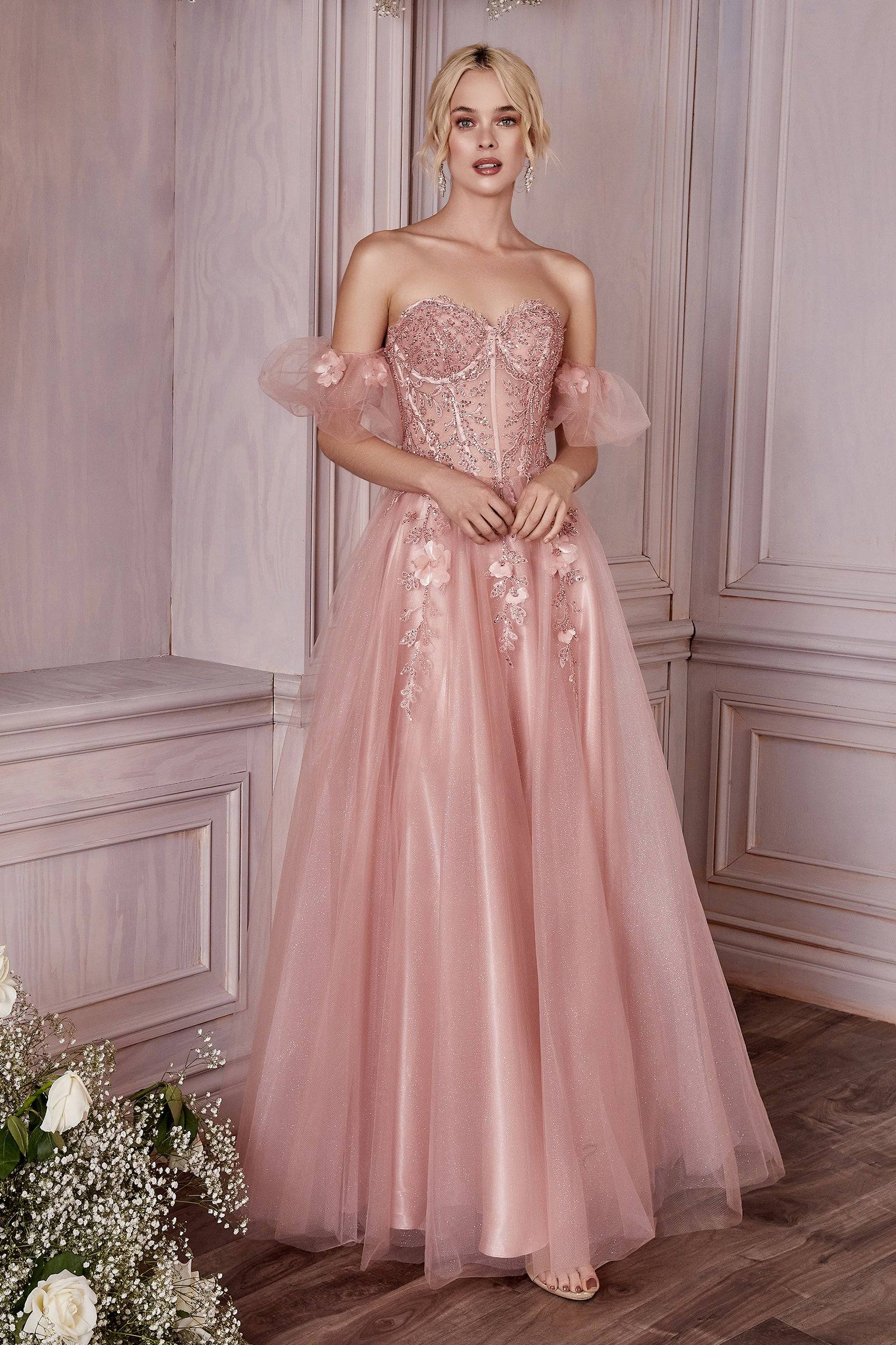 Andrea & Leo Couture CM347 Size 2 Pink Sheer Lace Sequin Ballgown Prom  Dress Corset A Line Gown