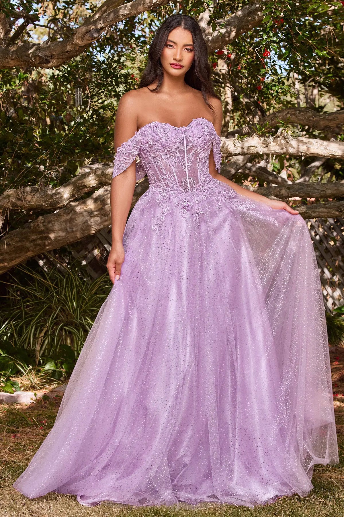 Cinderella Divine CD0198 Off Shoulder Lace Corset Dress