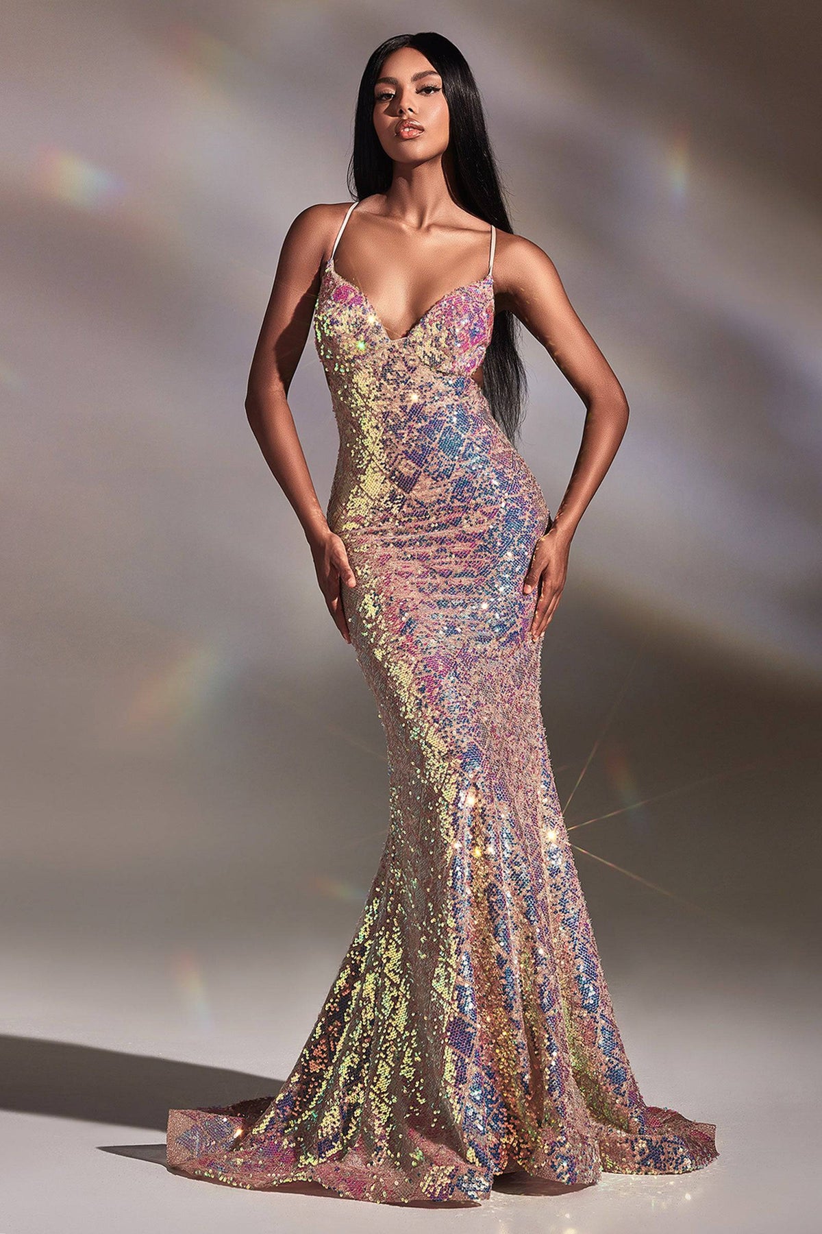Cinderella Divine CD880 Opal Blush Sparkling Sequin Mermaid Dress - NORMA REED