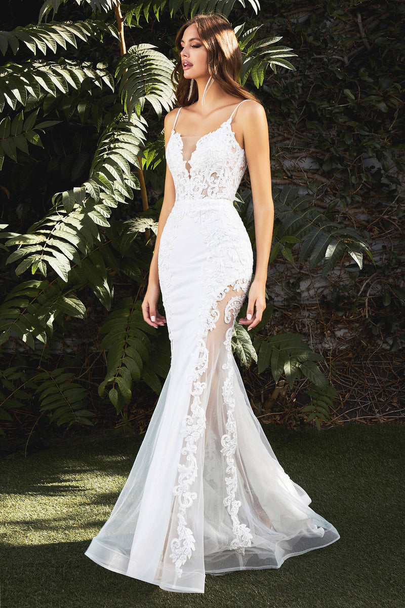 Gorgeous Fitted Wedding Gown with Embroidered Detailing and Sheer Leg Slit #CDCD937W - NORMA REED