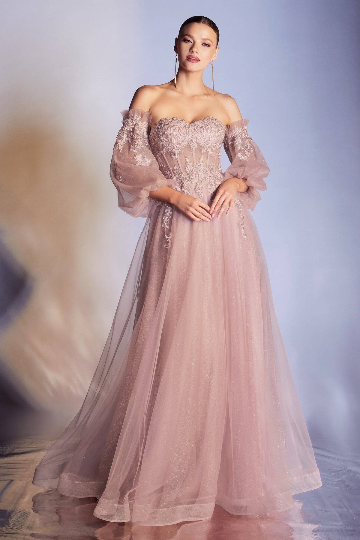 Opulent Off Shoulder Embroidered Gown with Puffy Sleeves and Long Skirt #CDCD948 - NORMA REED