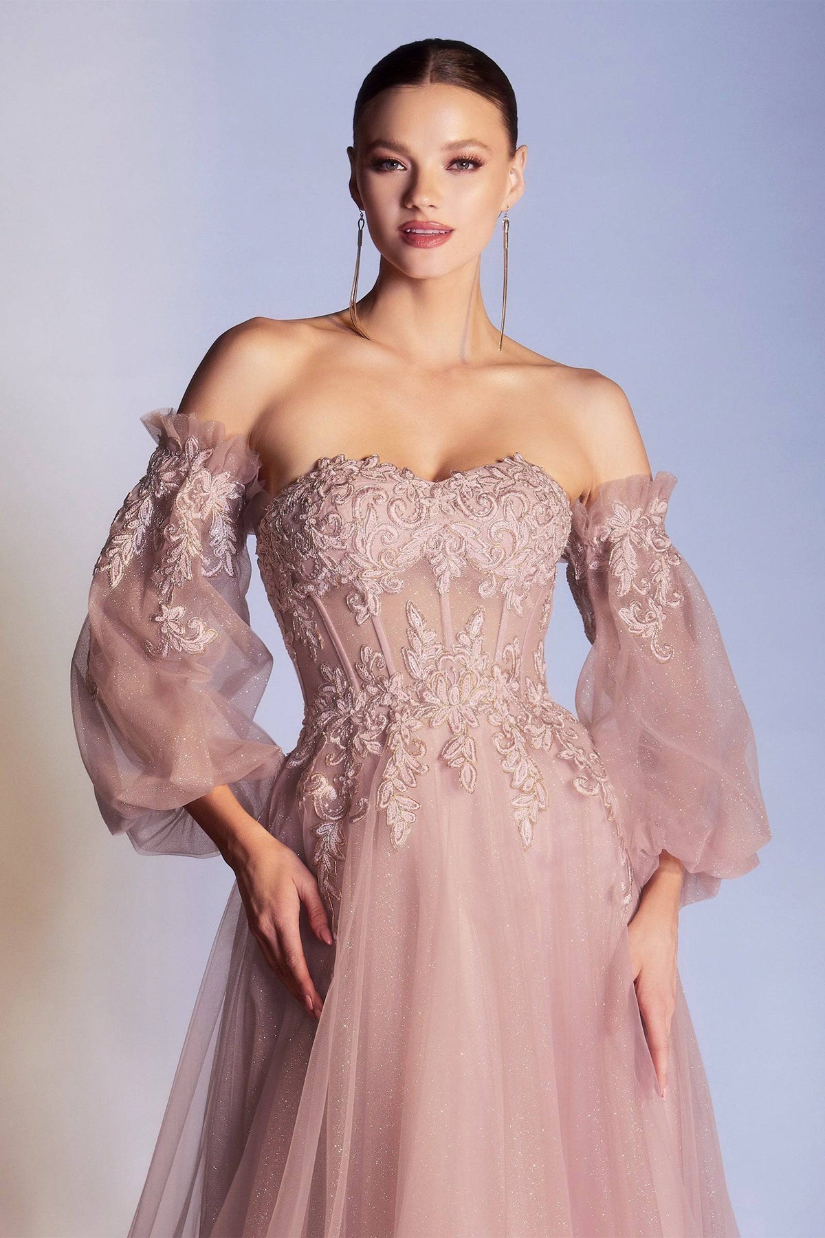 Opulent Off Shoulder Embroidered Gown with Puffy Sleeves and Long Skirt #CDCD948 - NORMA REED