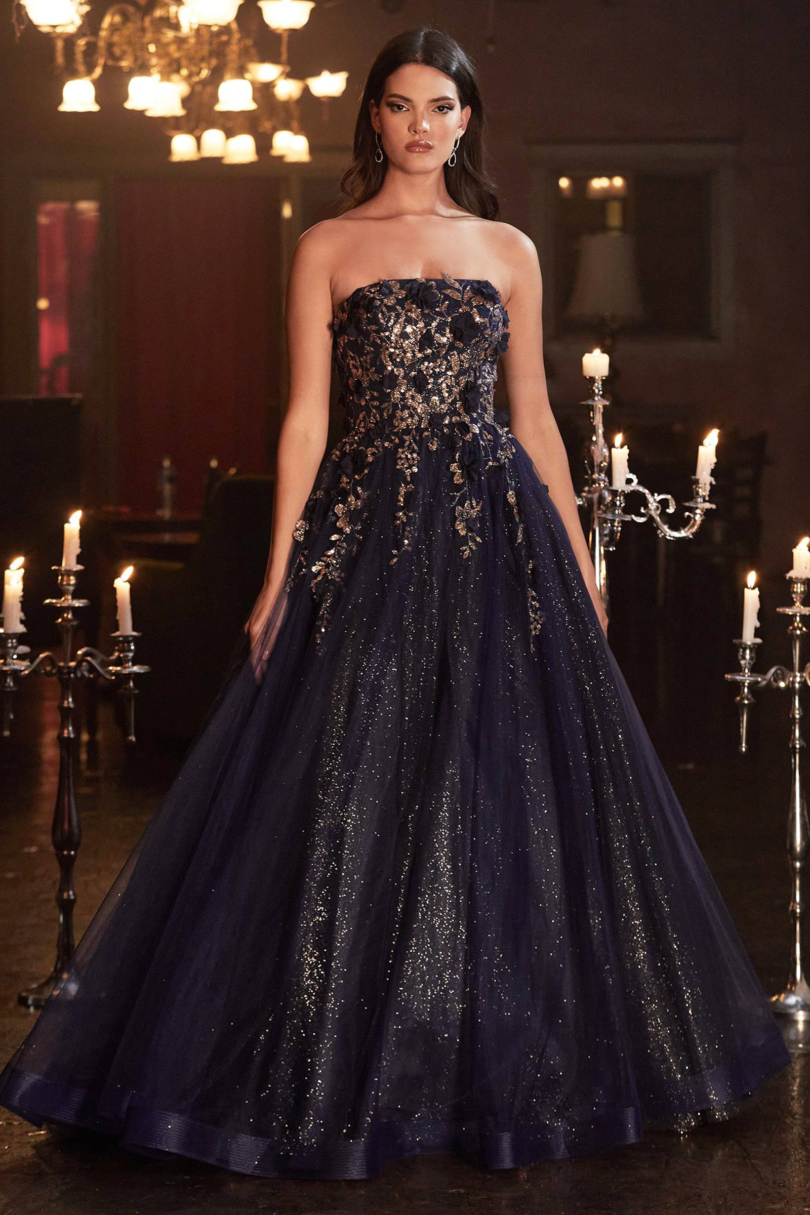 Navy and sale gold evening gown